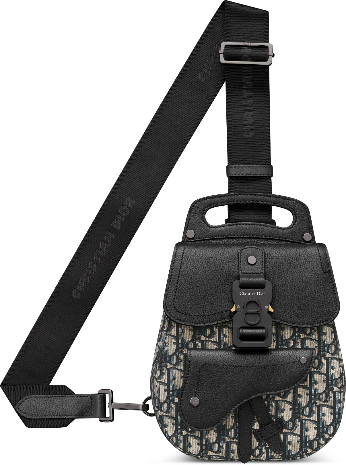 Marsupio Dior Gallop Jacquard Dior Oblique beige e nero e pelle di vitello granulata nera DIOR