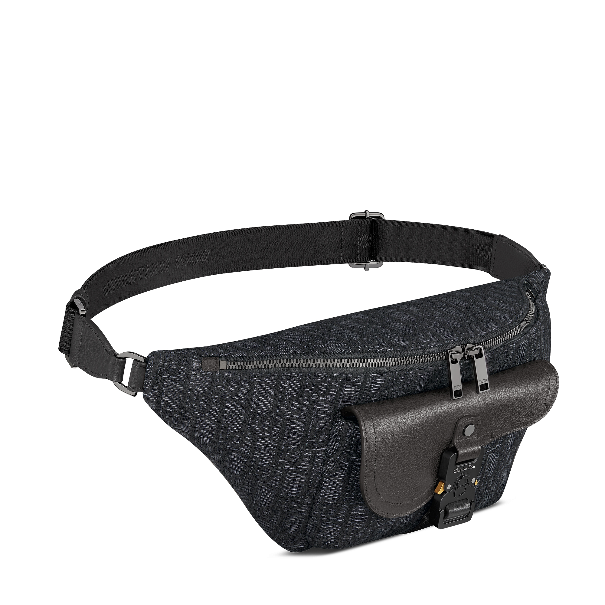 Saddle Belt Bag Black Dior Oblique Jacquard and Black Grained Calfskin E03