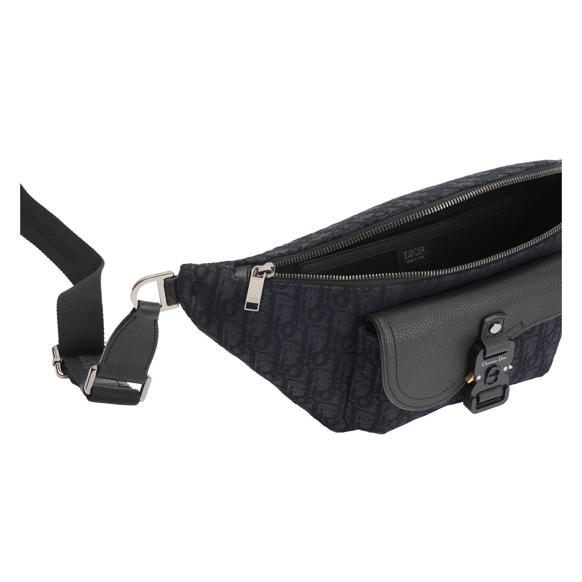 Saddle Belt Bag Black Dior Oblique Jacquard and Black Grained Calfskin E06