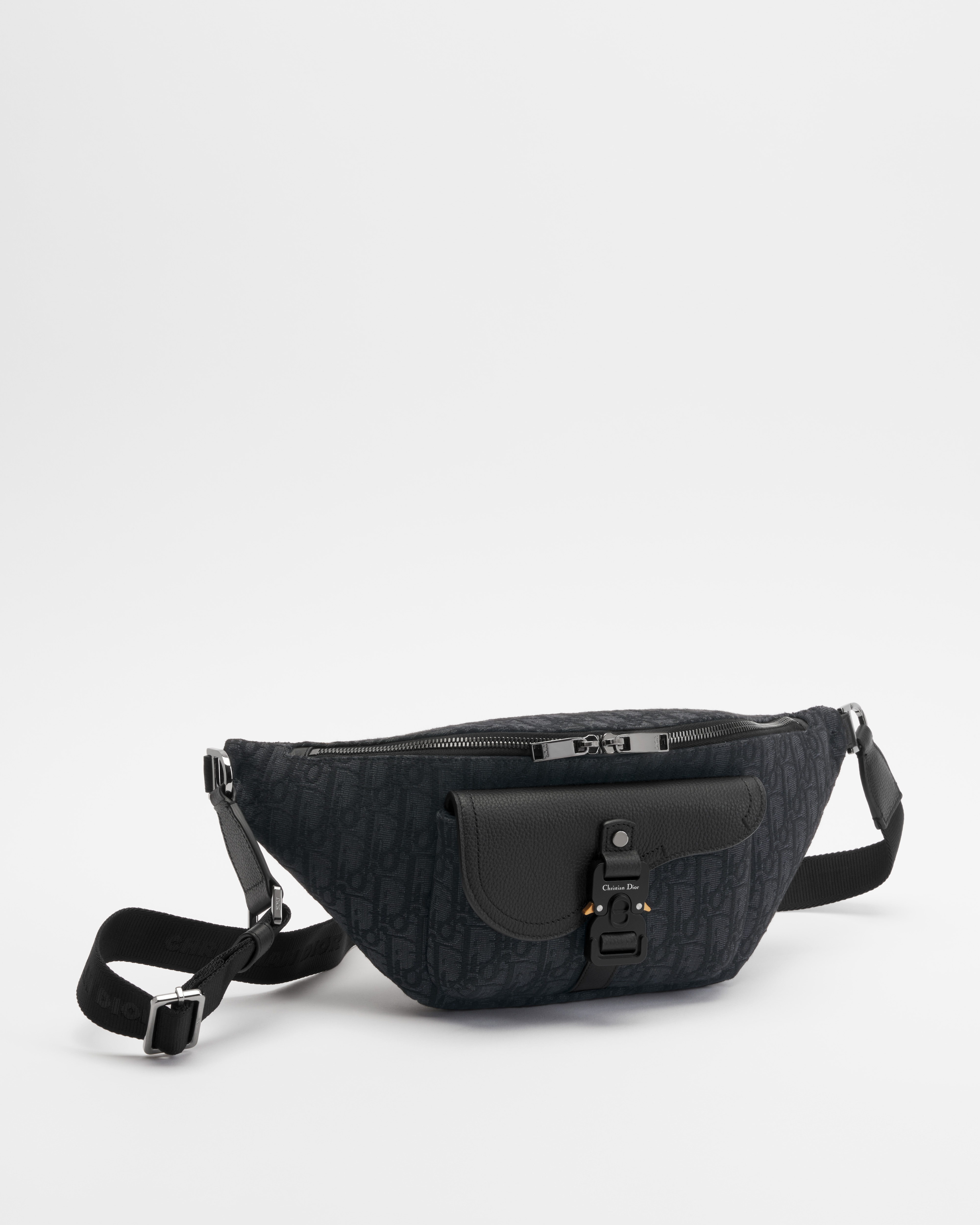 Saddle Belt Bag Black Dior Oblique Jacquard and Black Grained Calfskin E03