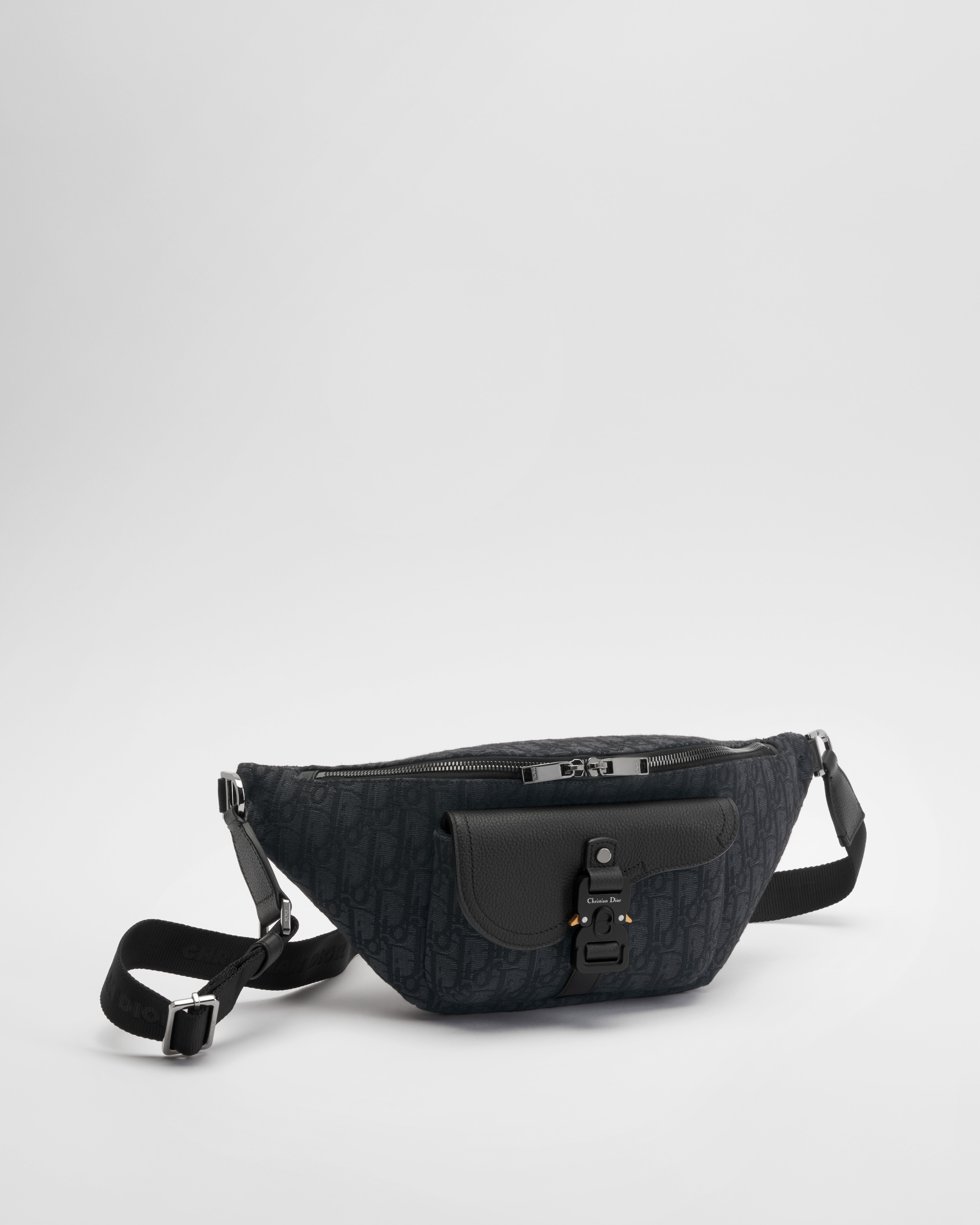 Saddle-heuptas Zwarte Dior Oblique-jacquard en zwart generfd kalfsleer E03