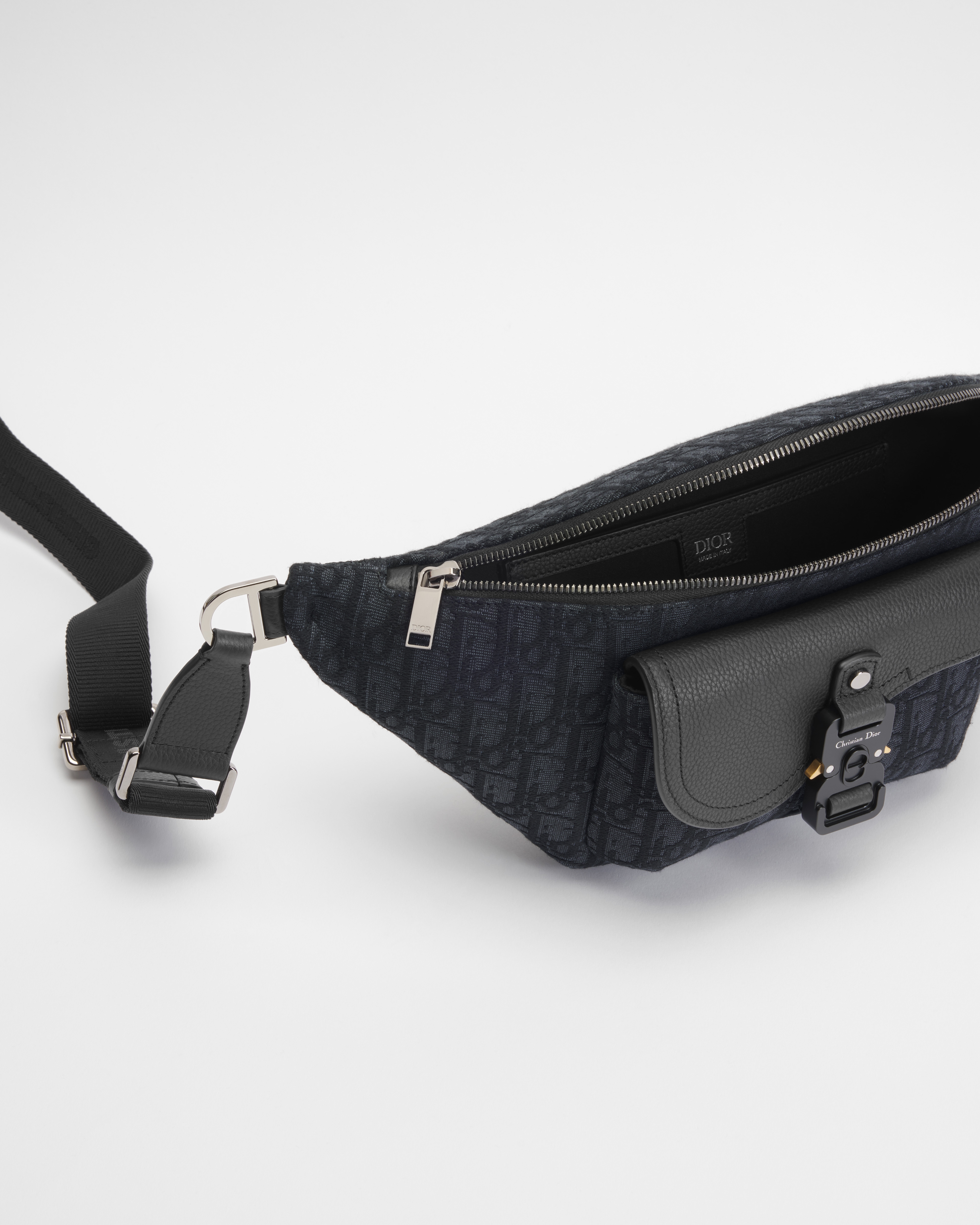 Saddle Belt Bag Black Dior Oblique Jacquard and Black Grained Calfskin E06