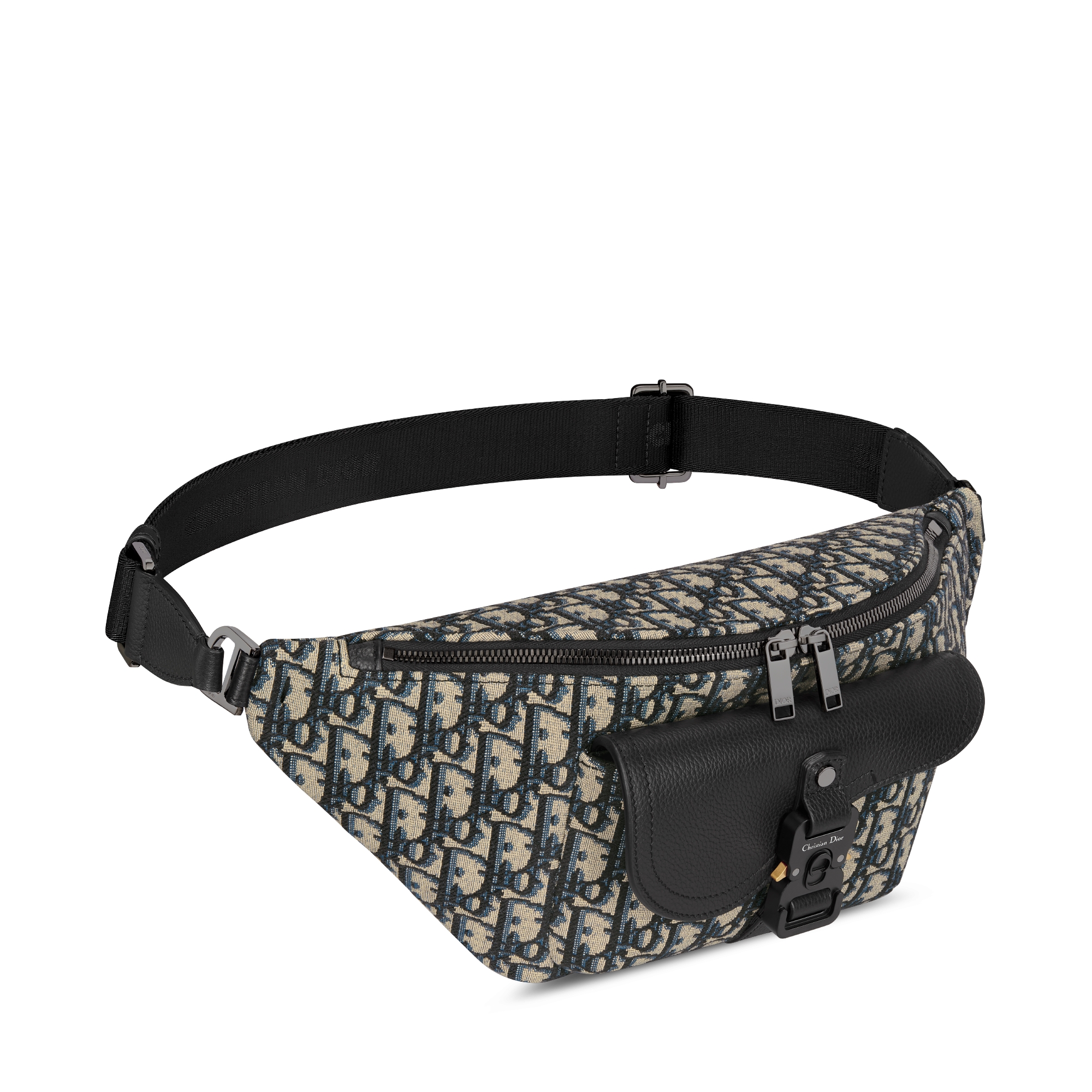 Saddle Belt Bag Beige and Black Dior Oblique Jacquard with Black Grained Calfskin E03