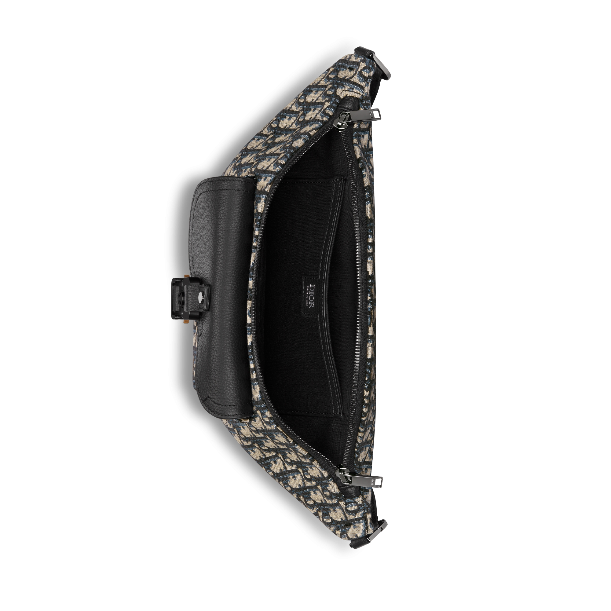 Saddle Belt Bag Beige and Black Dior Oblique Jacquard with Black Grained Calfskin E06