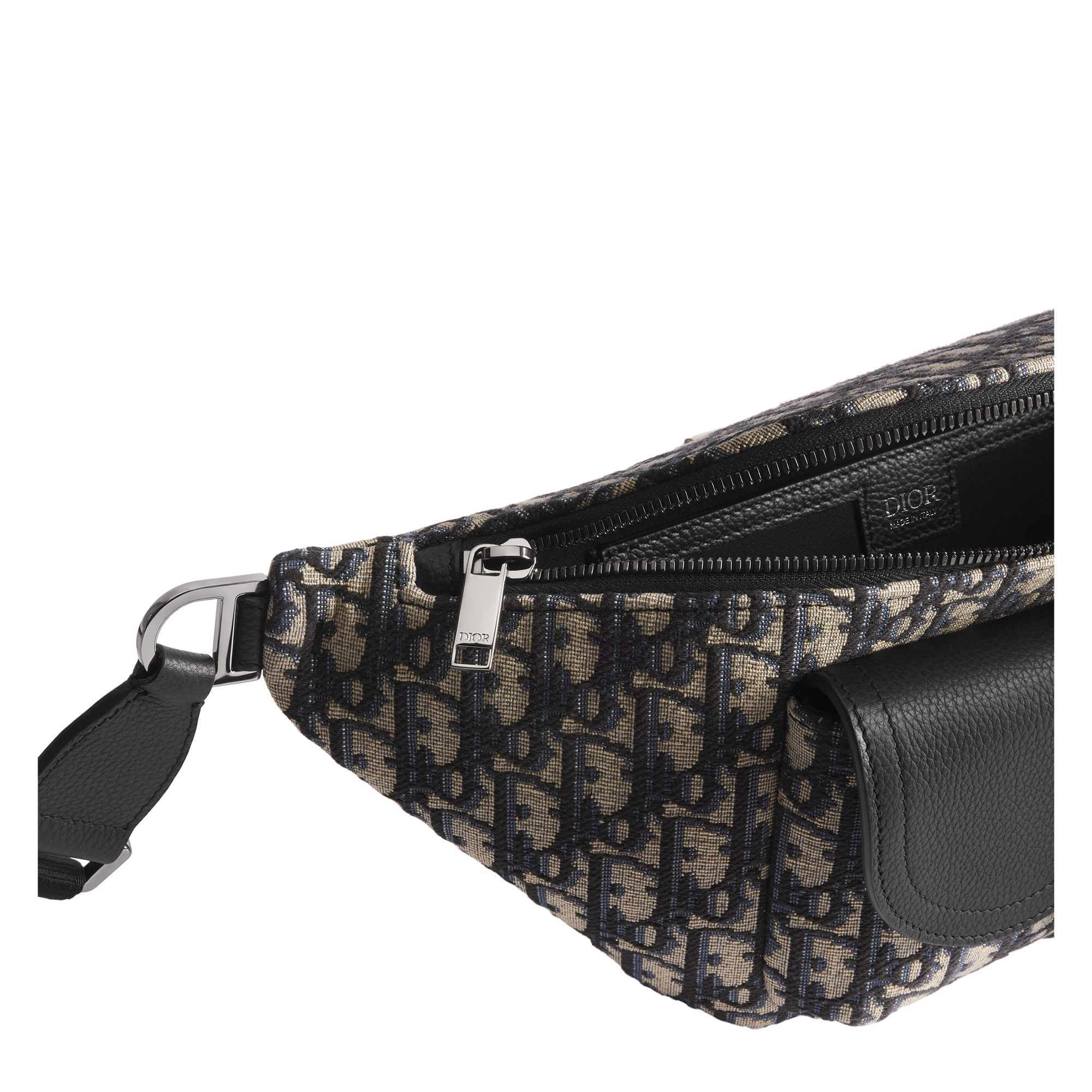 Saddle Belt Bag Beige and Black Dior Oblique Jacquard with Black Grained Calfskin E06