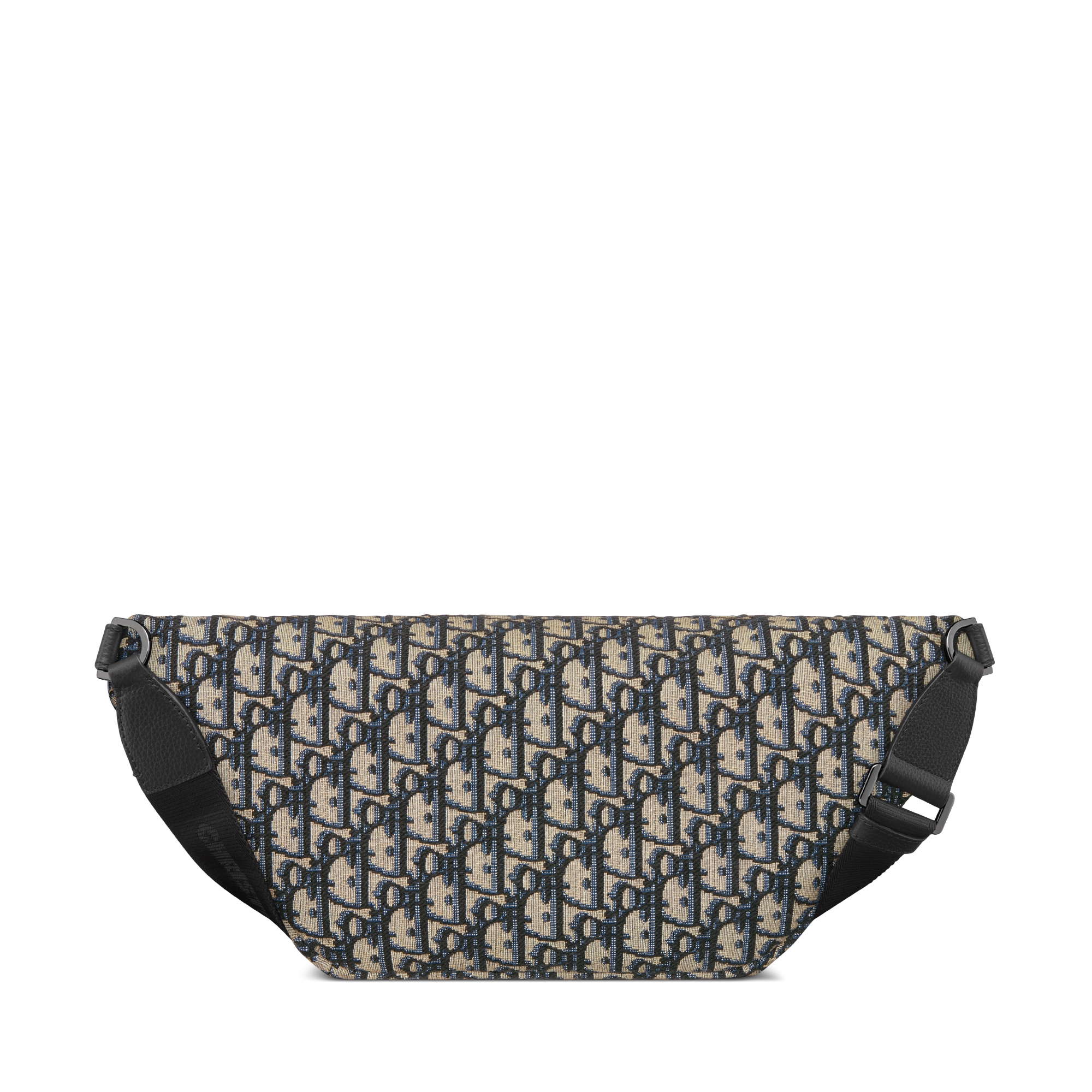 Saddle Belt Bag Beige and Black Dior Oblique Jacquard with Black Grained Calfskin E08