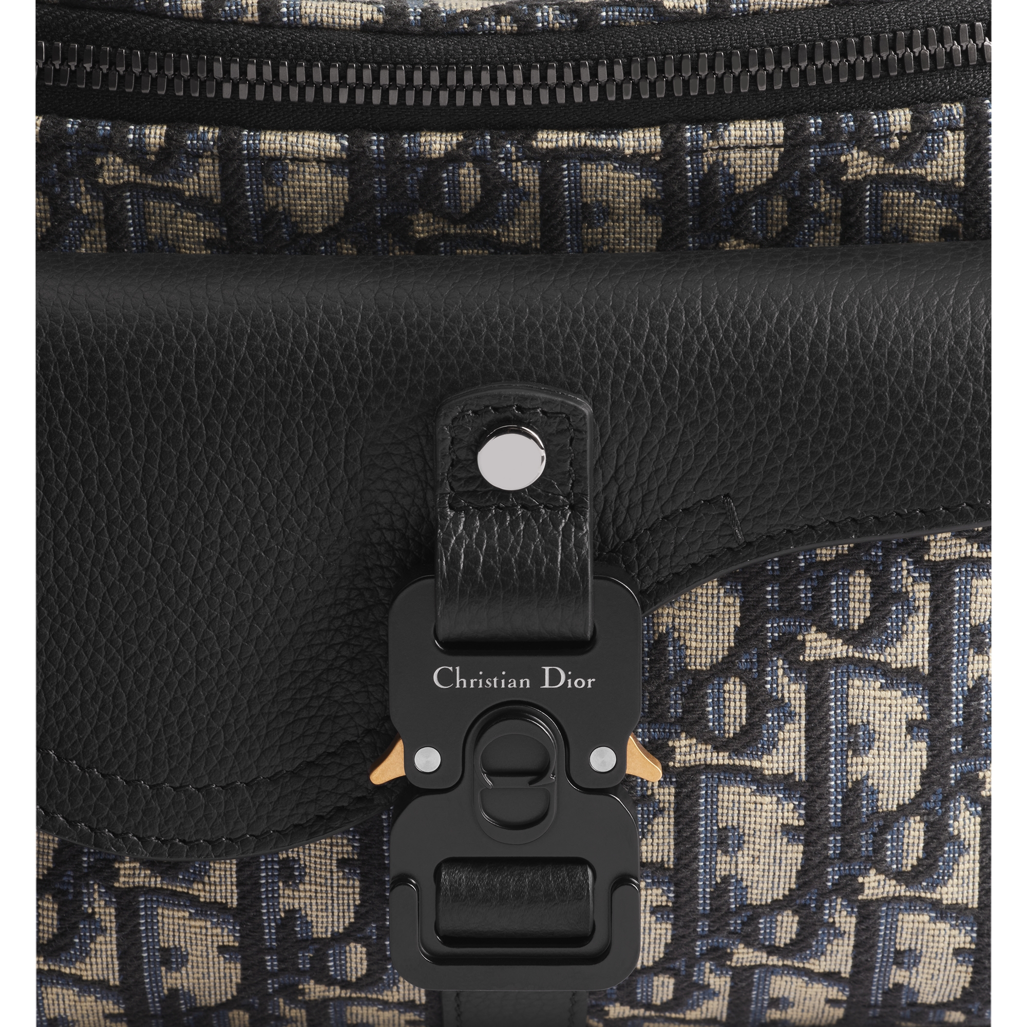 Saddle Belt Bag Beige and Black Dior Oblique Jacquard with Black Grained Calfskin E09