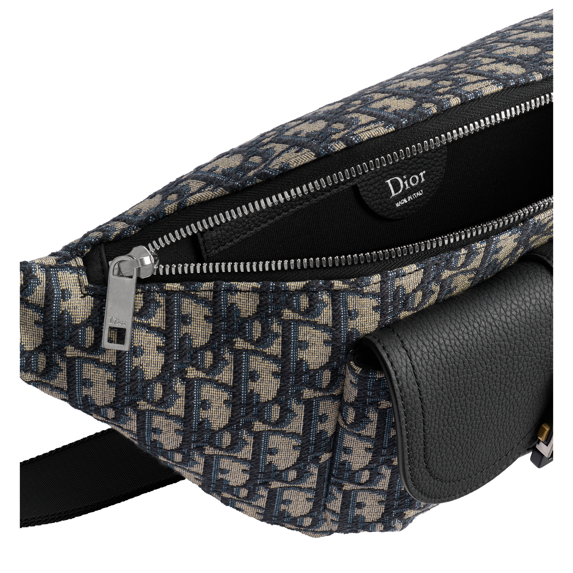 Saddle Heritage Belt Bag Beige and Black Dior Oblique Jacquard with Black Grained Calfskin E06