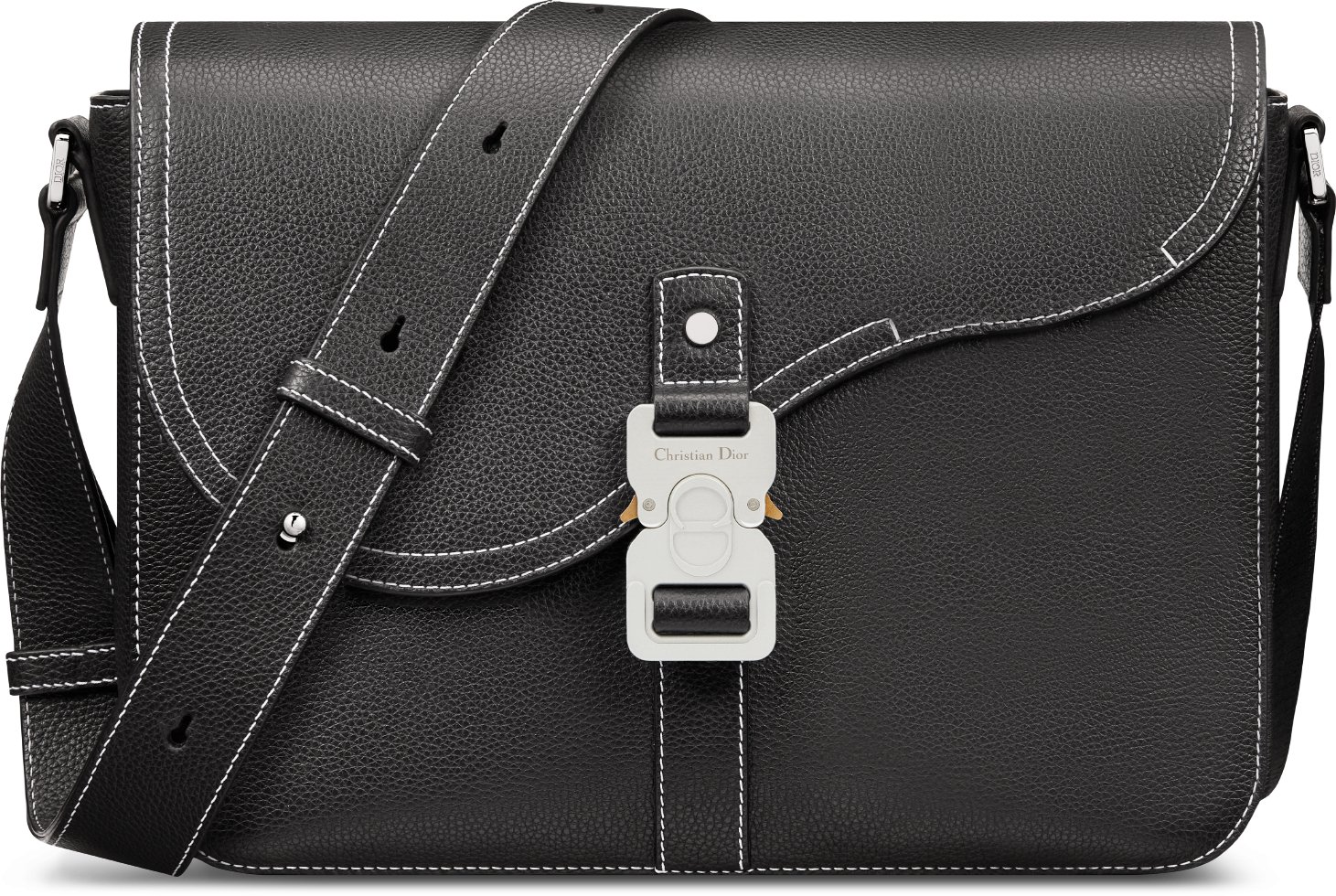 Saddle Messenger Bag with Flap Black Grained Calfskin DIOR