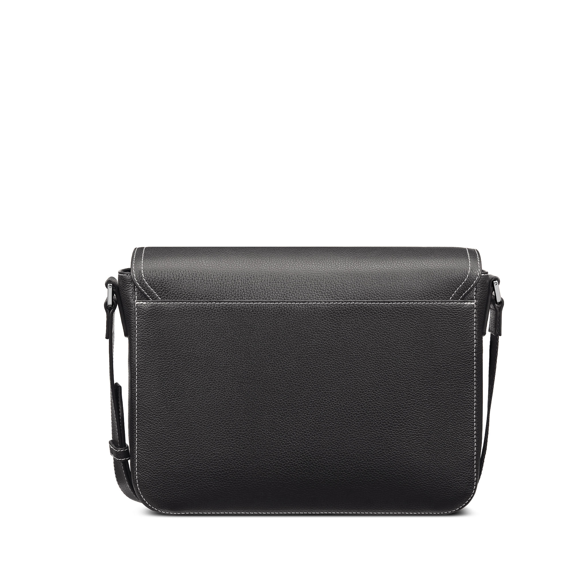 Medium Saddle Messenger Bag with Flap Black Grained Calfskin E08