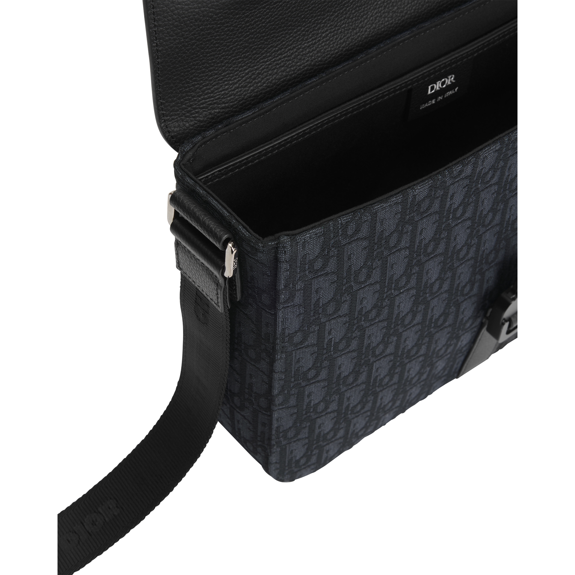 Medium Saddle Messenger Bag with Flap Black Dior Oblique Jacquard and Black Grained Calfskin E06