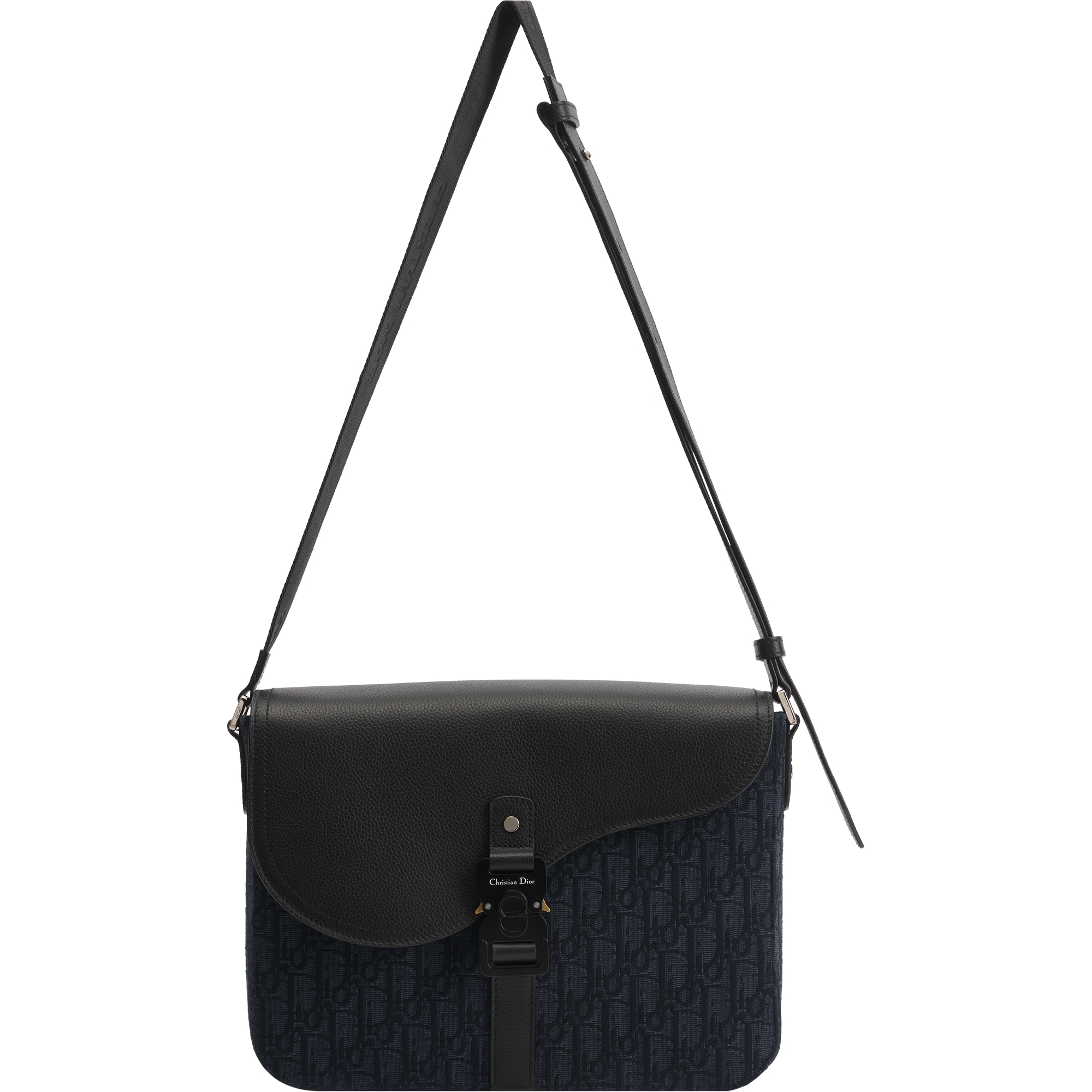 Medium Saddle Messenger Bag with Flap Black Dior Oblique Jacquard and Black Grained Calfskin E07