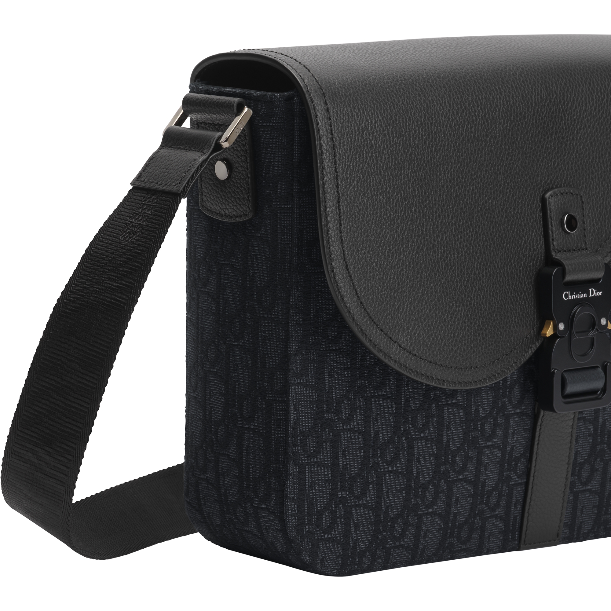Medium Saddle Messenger Bag with Flap Black Dior Oblique Jacquard and Black Grained Calfskin E09