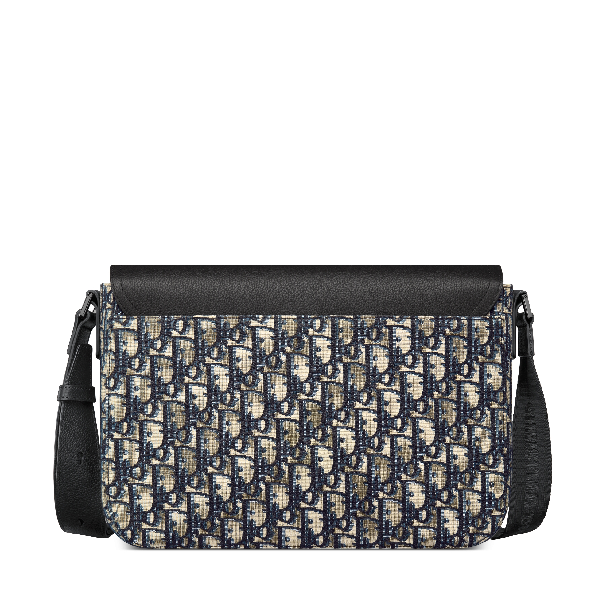 Middelgrote Saddle-schoudertas met flap Beige en zwarte Dior Oblique-jacquard met zwart generfd kalfsleer E08