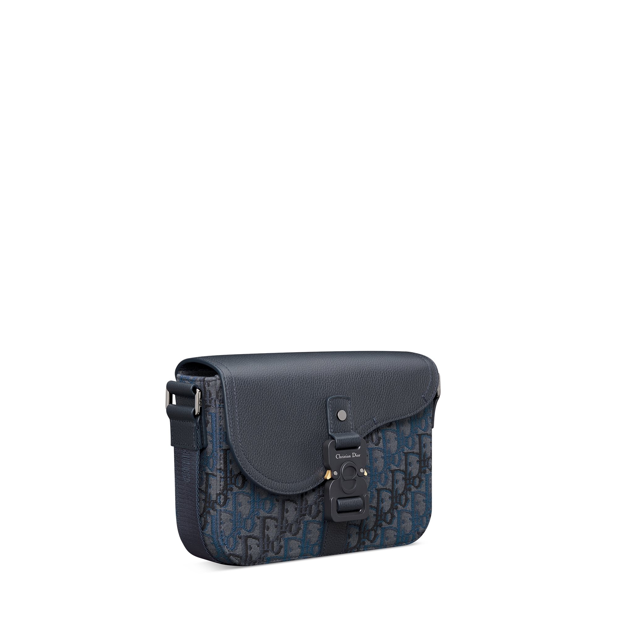 Small Saddle Messenger Bag with Flap Deep Blue Dior Oblique Trio Jacquard and Deep Blue Grained Calfskin E03