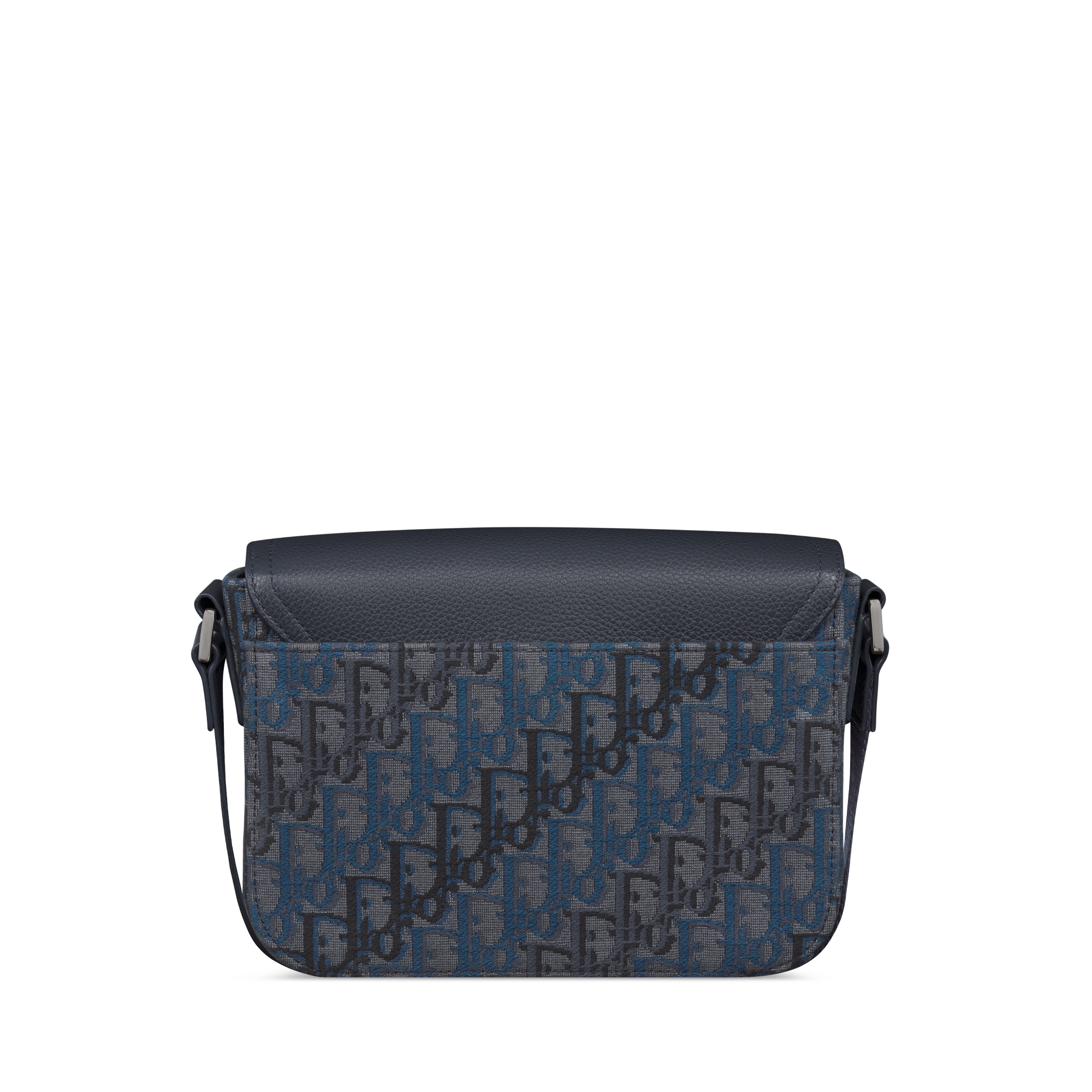 Sac Messenger à rabat Saddle Small Toile jacquard Dior Oblique Trio bleu foncé et cuir de veau grainé bleu foncé E08