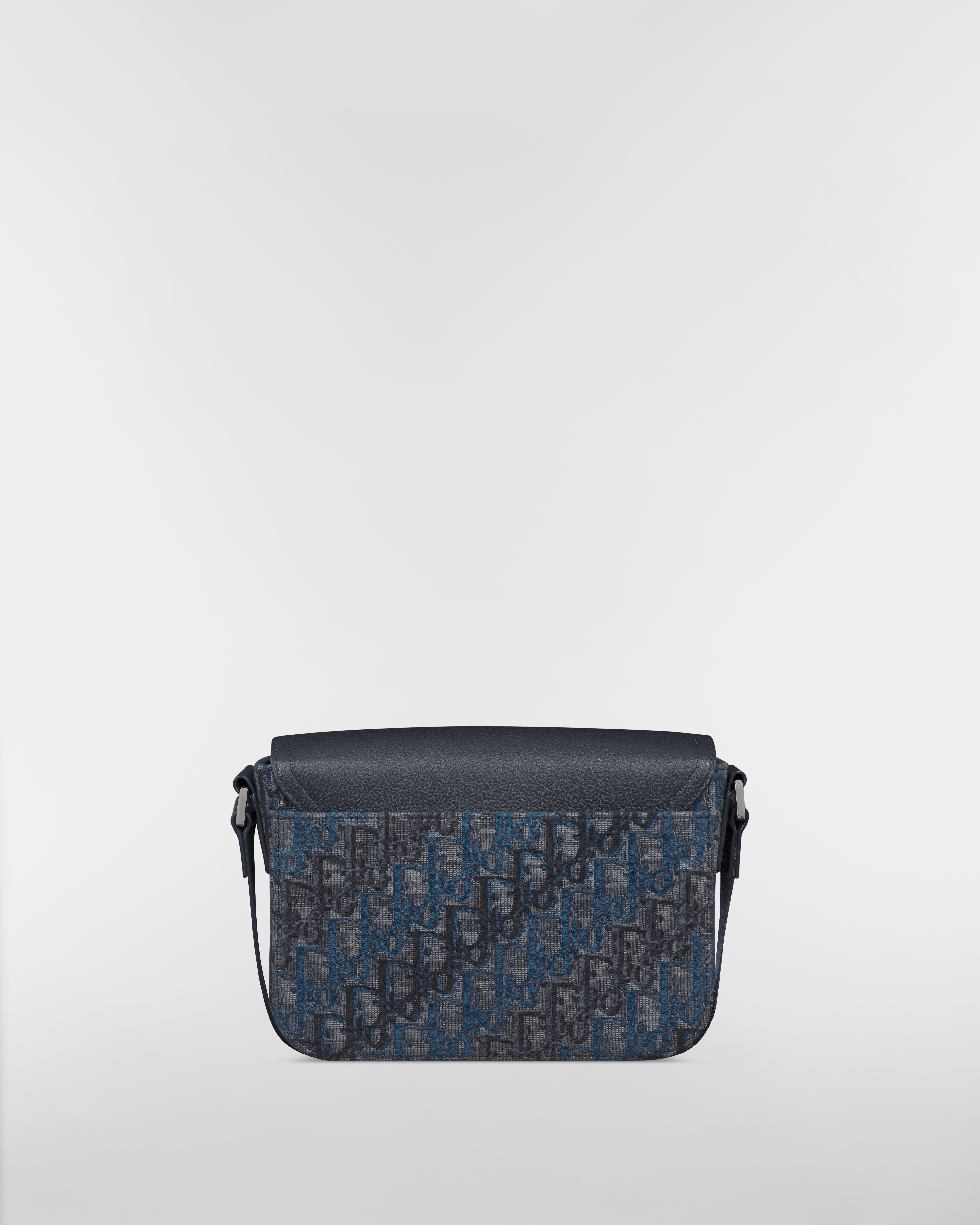 Small Saddle Messenger Bag with Flap Deep Blue Dior Oblique Trio Jacquard and Deep Blue Grained Calfskin E08