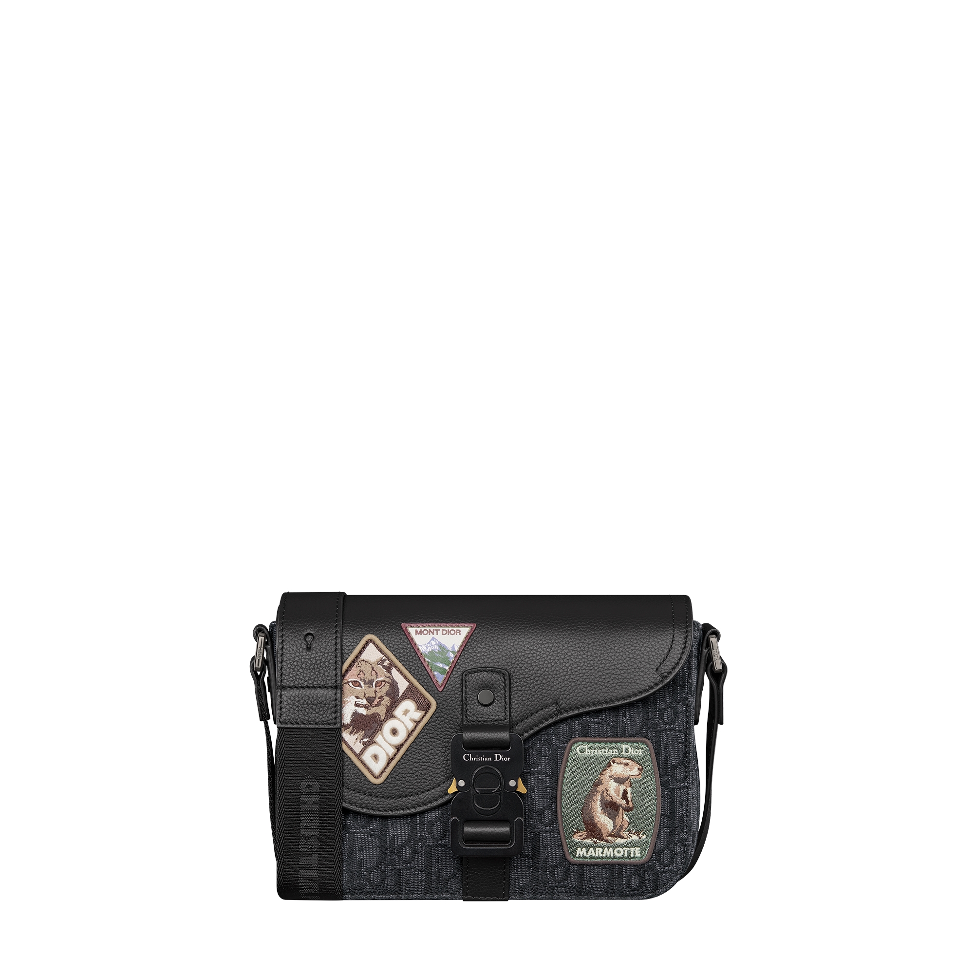 Small Saddle Messenger Bag with Flap Black Dior Oblique Jacquard