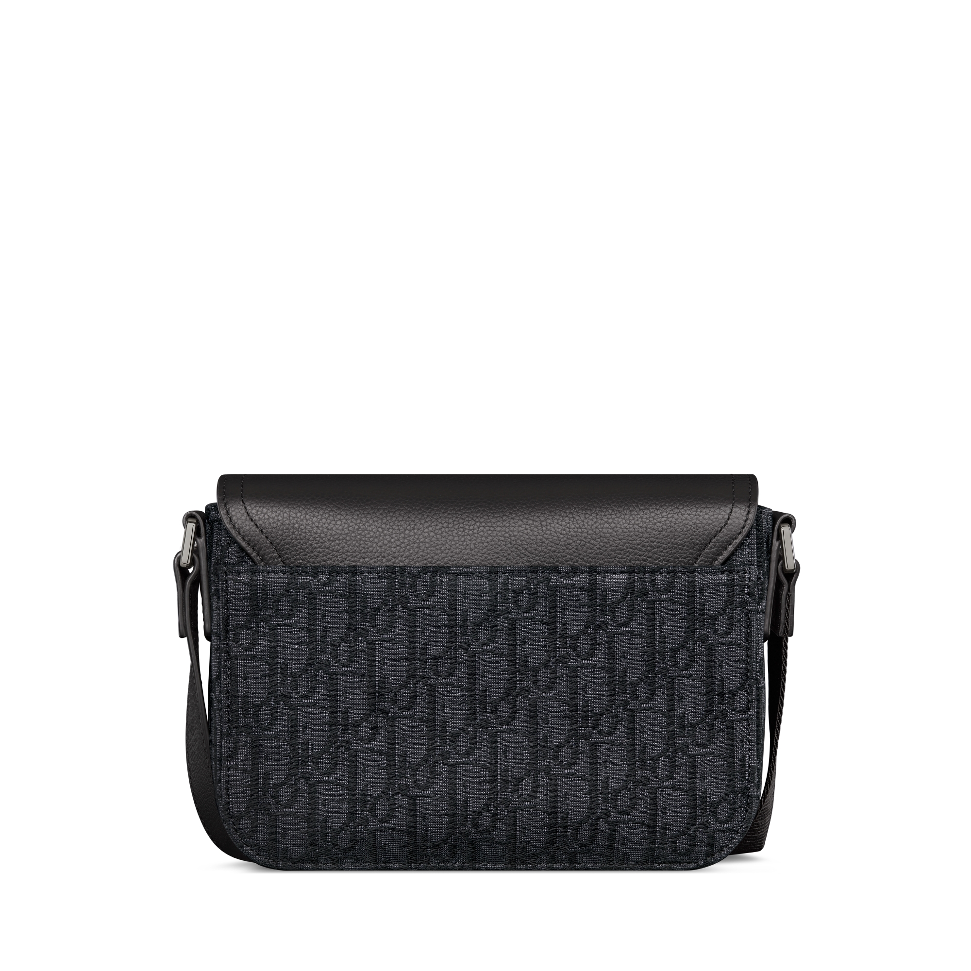 Kleine Saddle-schoudertas met flap Zwarte Dior Oblique-jacquard, zwart generfd kalfsleer en veelkleurige Dior Mountain-patches E08