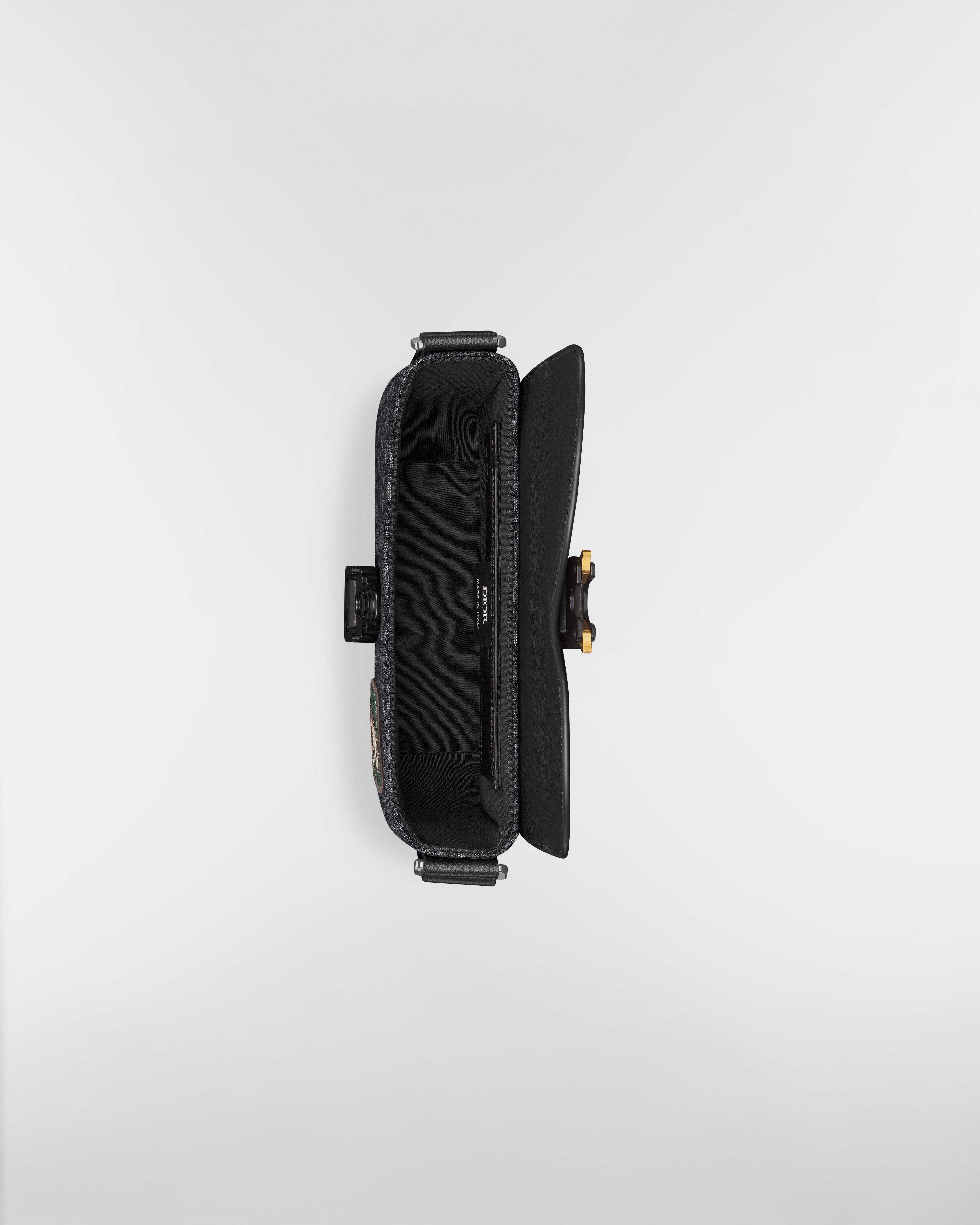 Small Saddle Messenger Bag with Flap Black Dior Oblique Jacquard, Black Grained Calfskin and Multicolor Dior Mountain Patches E06