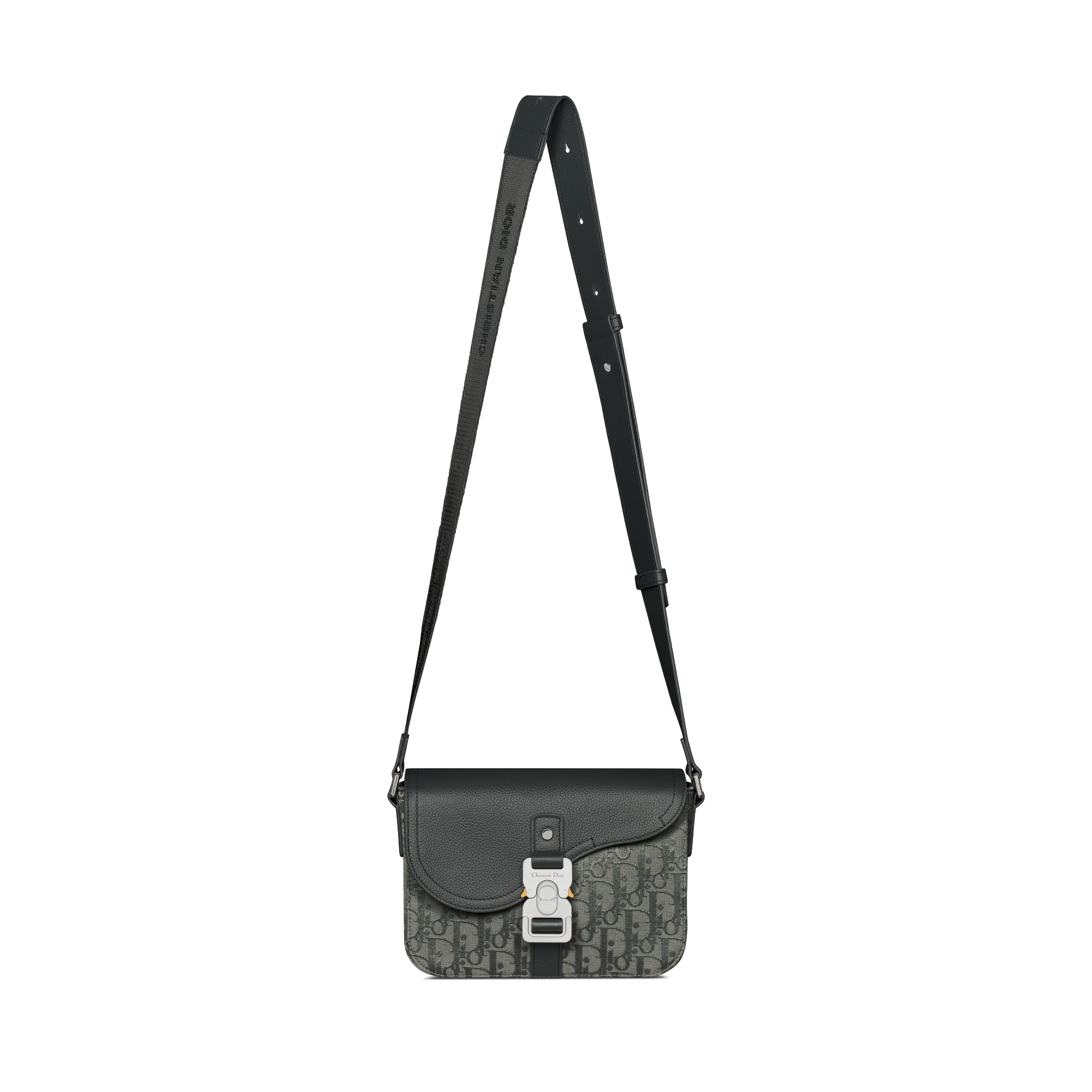 Small Saddle Messenger Bag with Flap Anthracite Gray Dior Oblique Canvas and Anthracite Gray Grained Calfskin E07