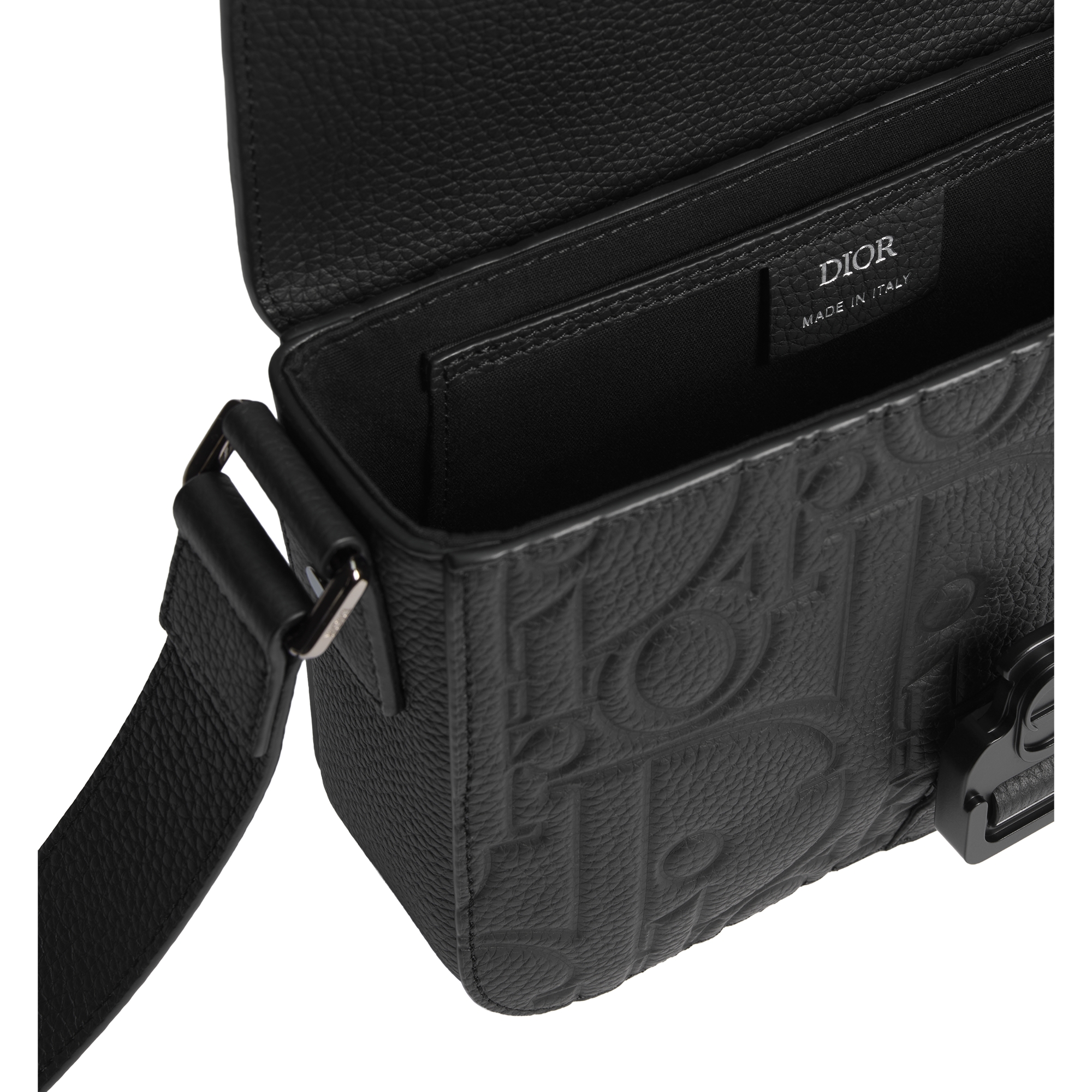 Small Saddle Messenger Bag with Flap Black Dior Gravity Leather and Black Grained Calfskin E06