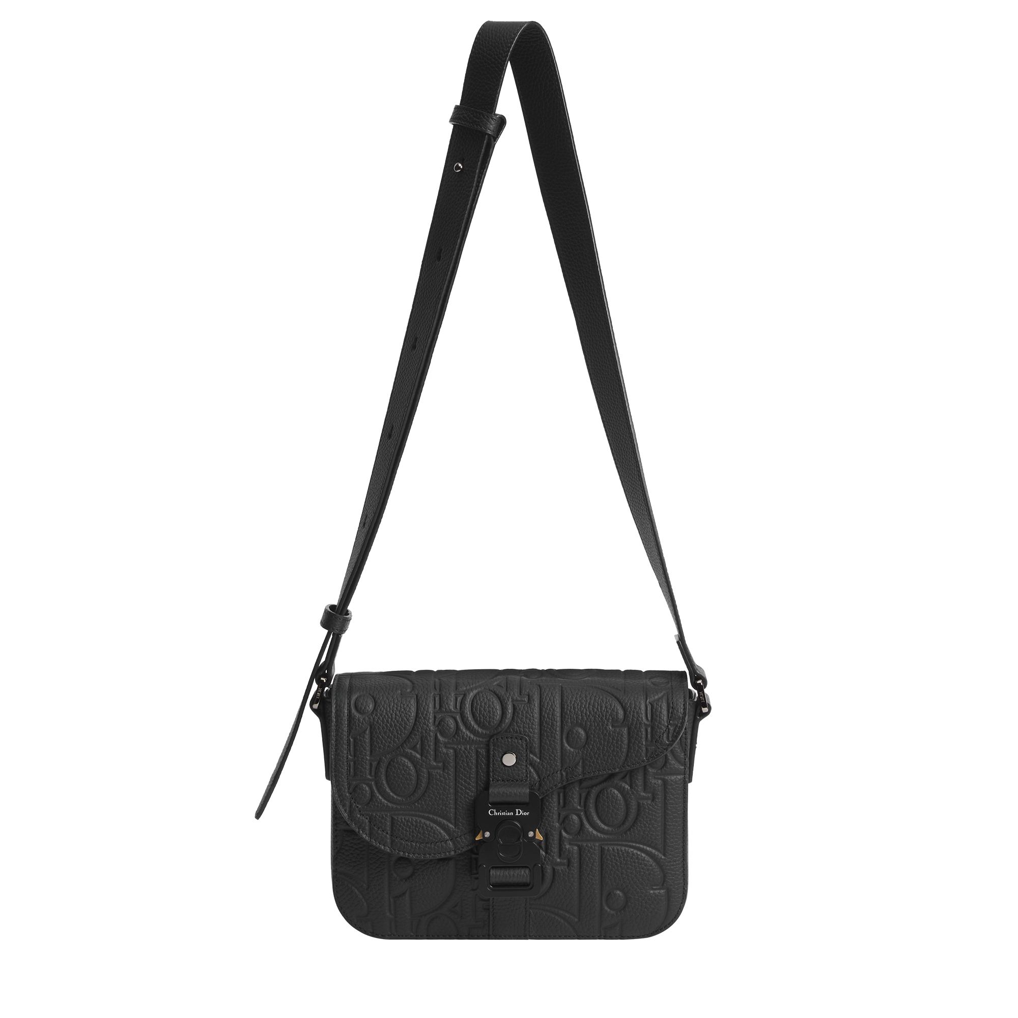 Small Saddle Messenger Bag with Flap Black Dior Gravity Leather and Black Grained Calfskin E07