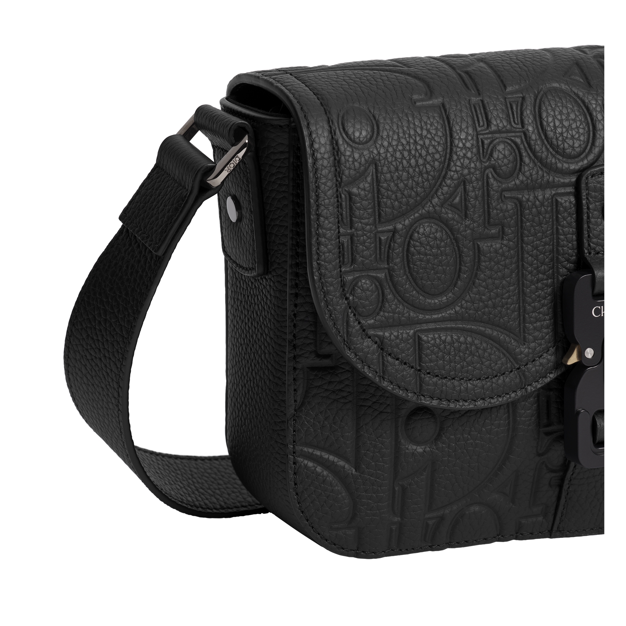 Small Saddle Messenger Bag with Flap Black Dior Gravity Leather and Black Grained Calfskin E09