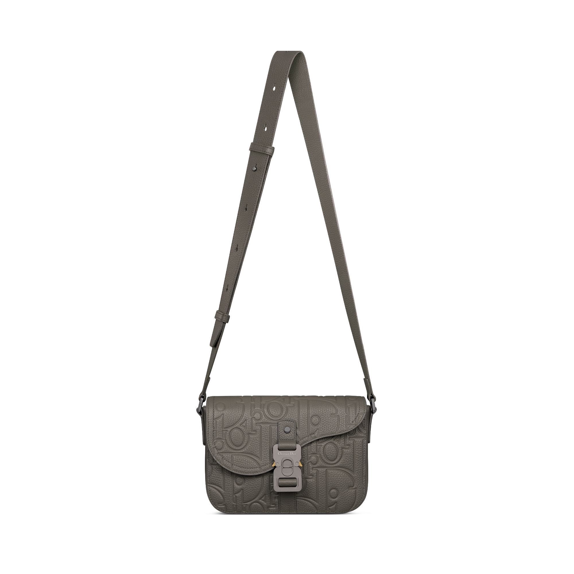 Sac Messenger à rabat Saddle Small Cuir Dior Gravity gris et cuir de veau grainé gris E07