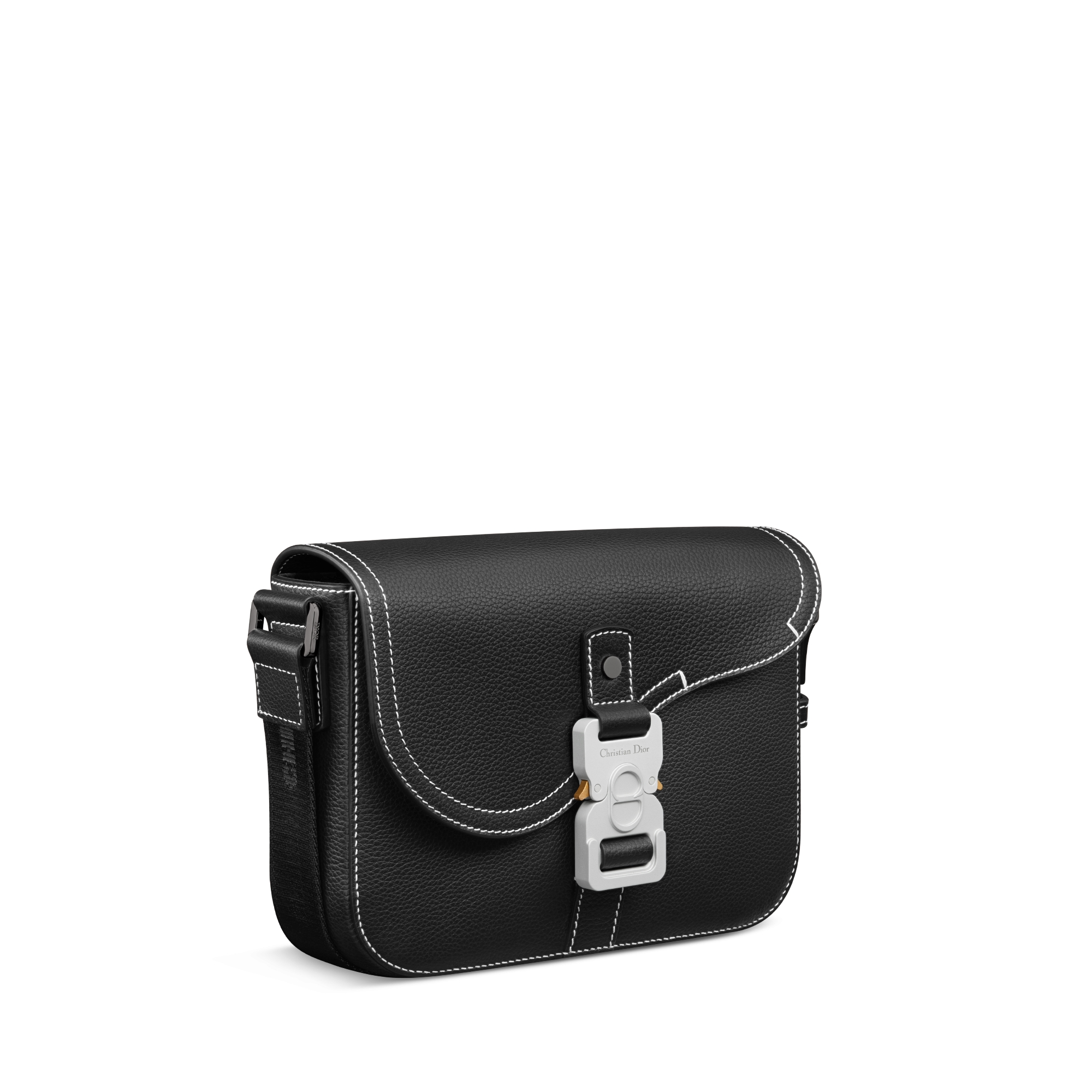 Bolso messenger Saddle pequeño con solapa Piel de becerro graneada negra E03