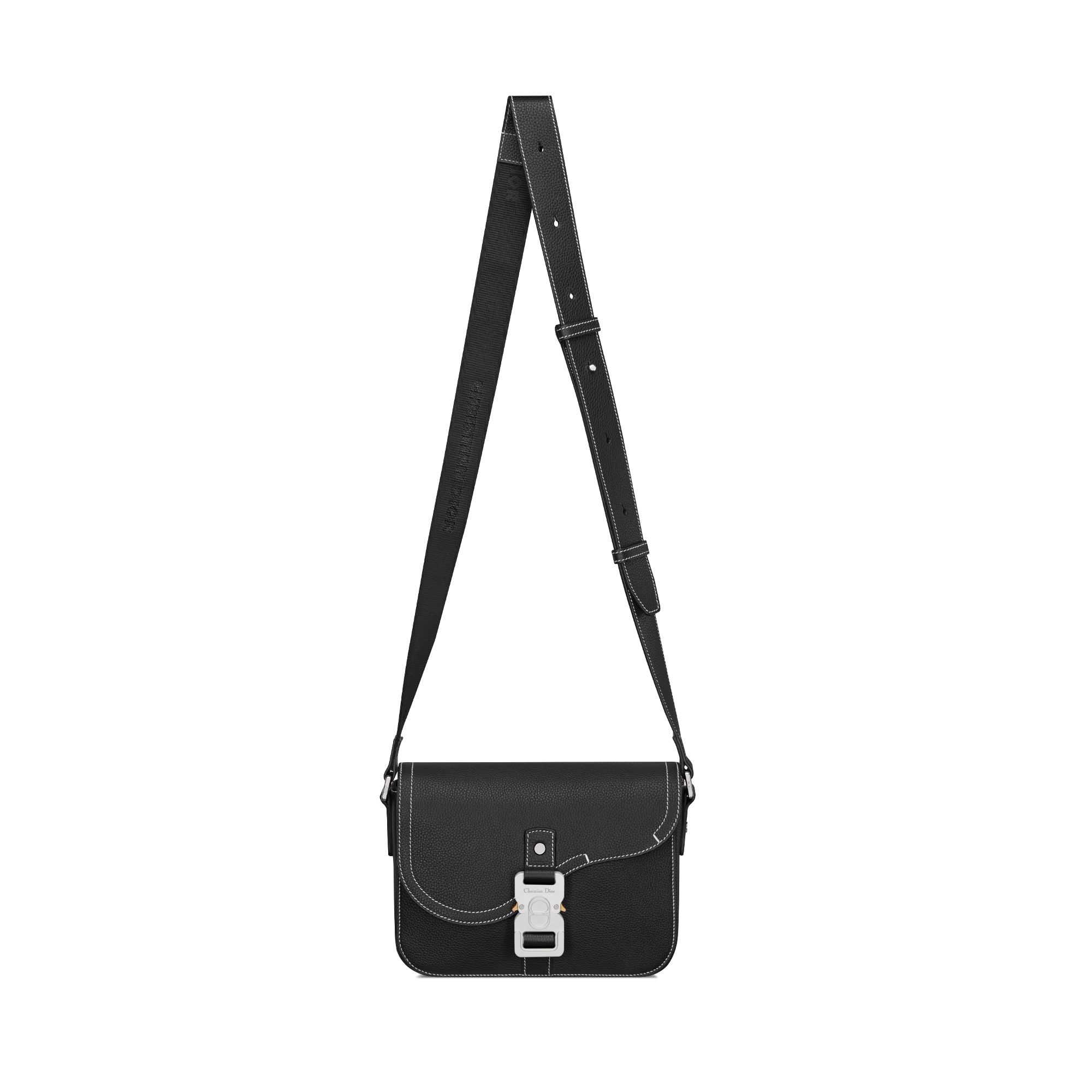 Bolso messenger Saddle pequeño con solapa Piel de becerro graneada negra E07