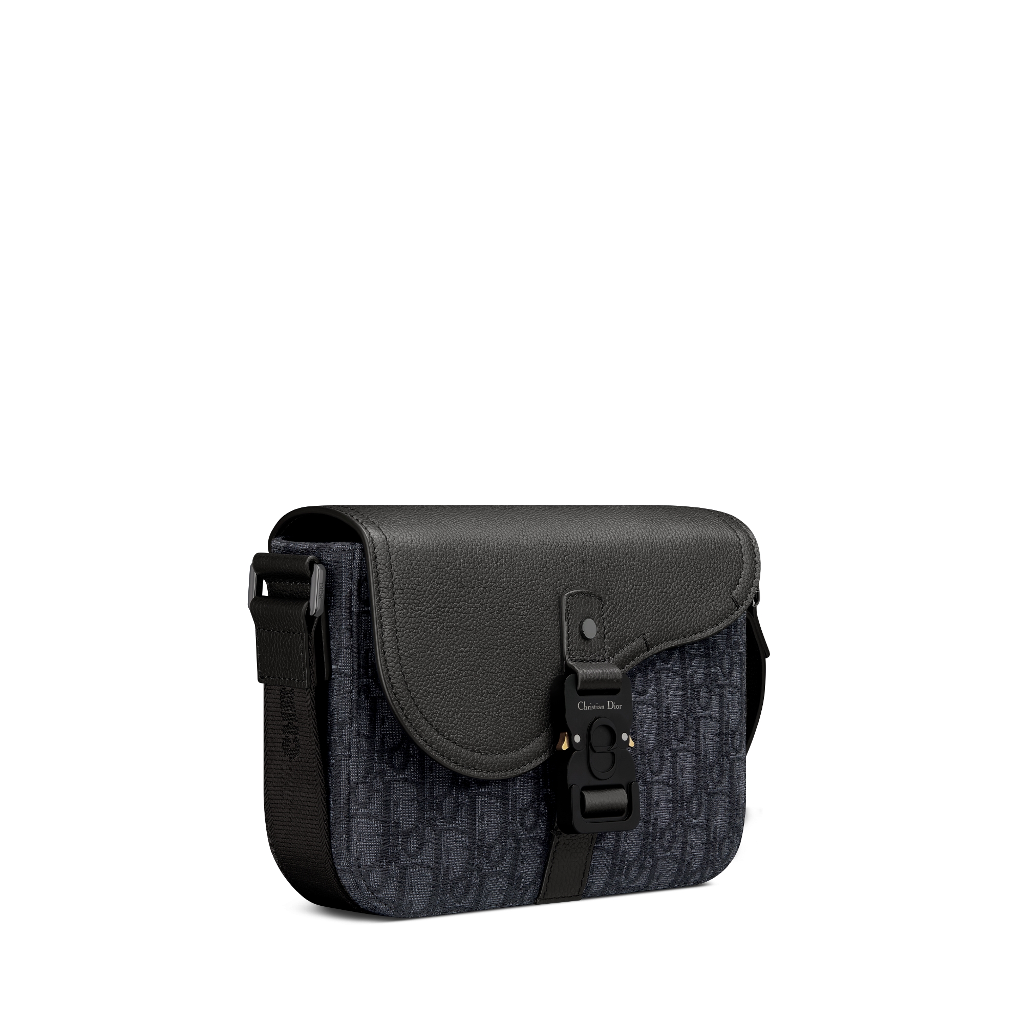 Small Saddle Messenger Bag with Flap Black Dior Oblique Jacquard and Black Grained Calfskin E03