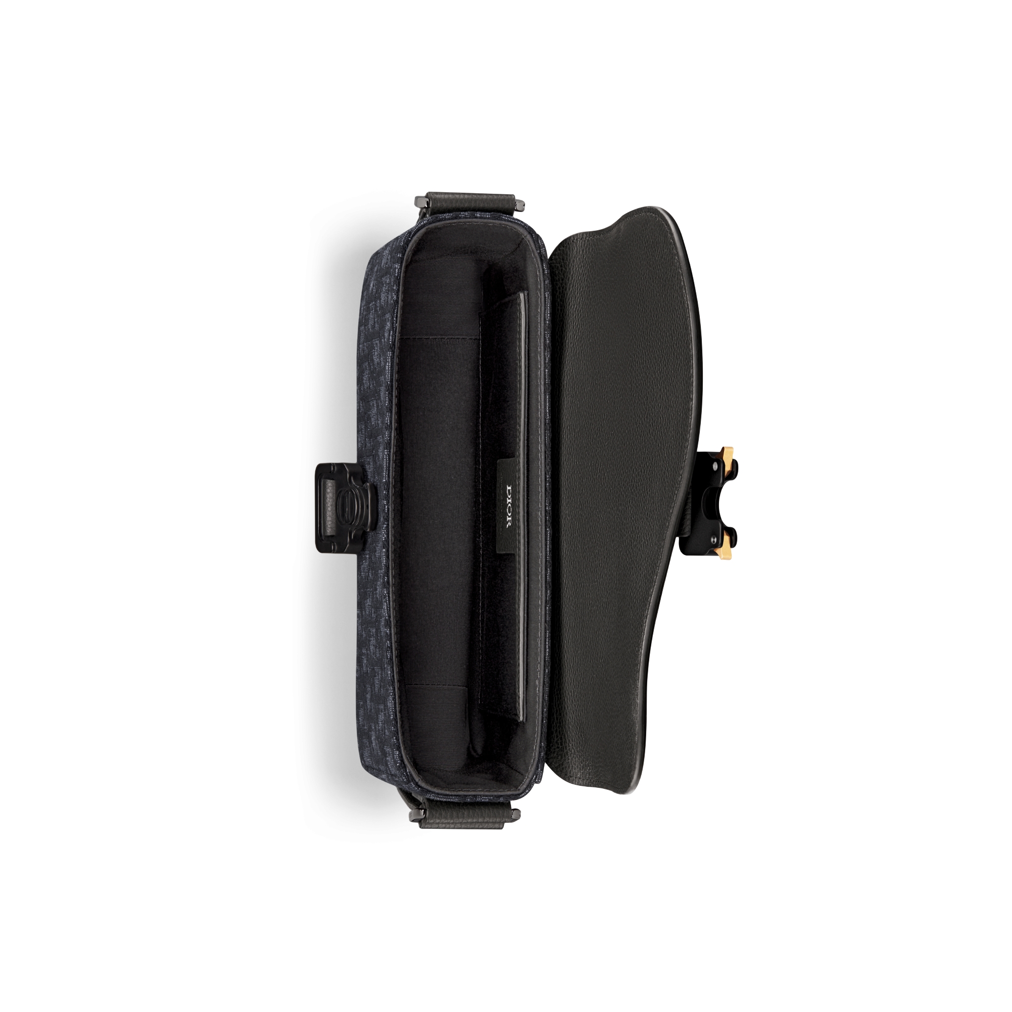 Small Saddle Messenger Bag with Flap Black Dior Oblique Jacquard and Black Grained Calfskin E06