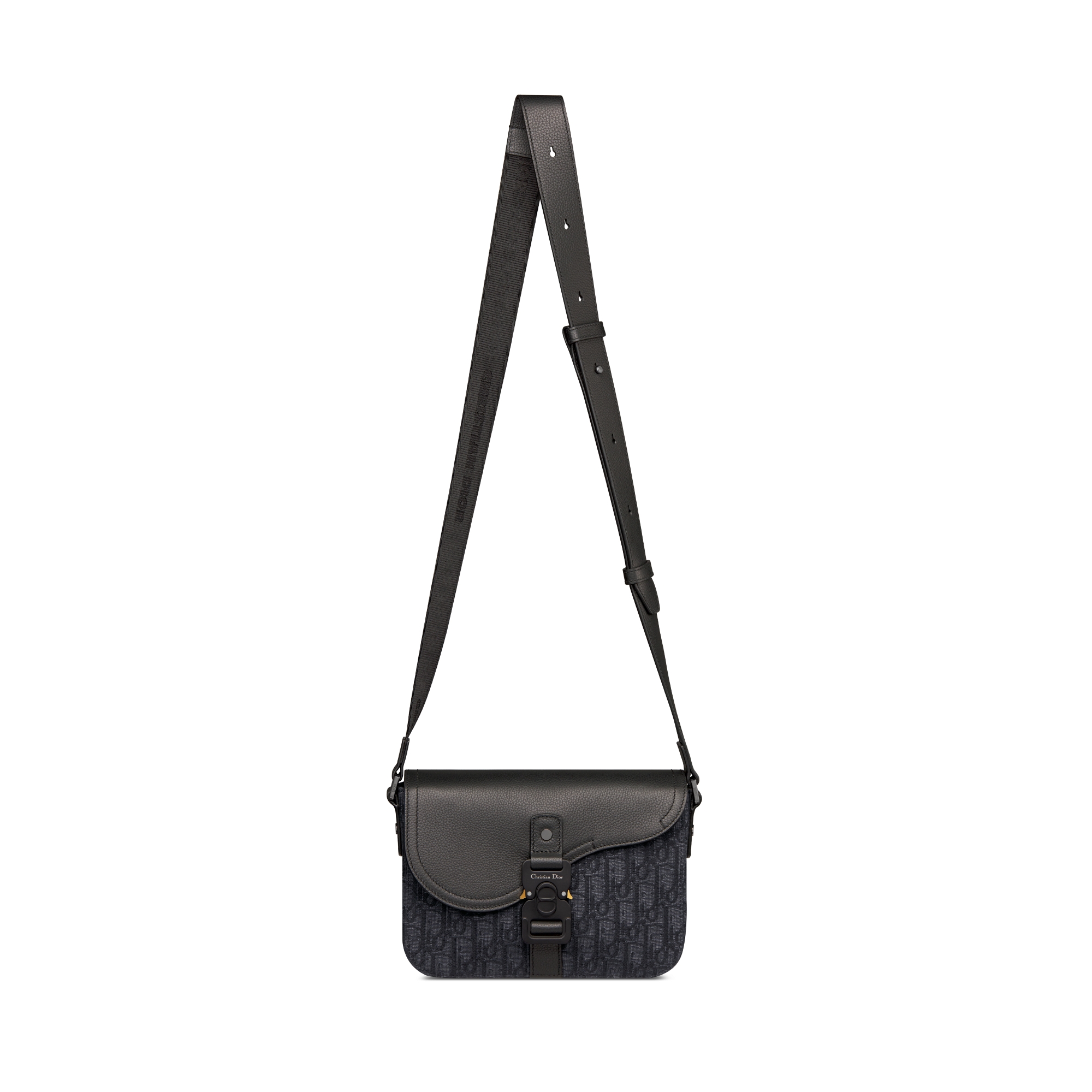 Small Saddle Messenger Bag with Flap Black Dior Oblique Jacquard and Black Grained Calfskin E07