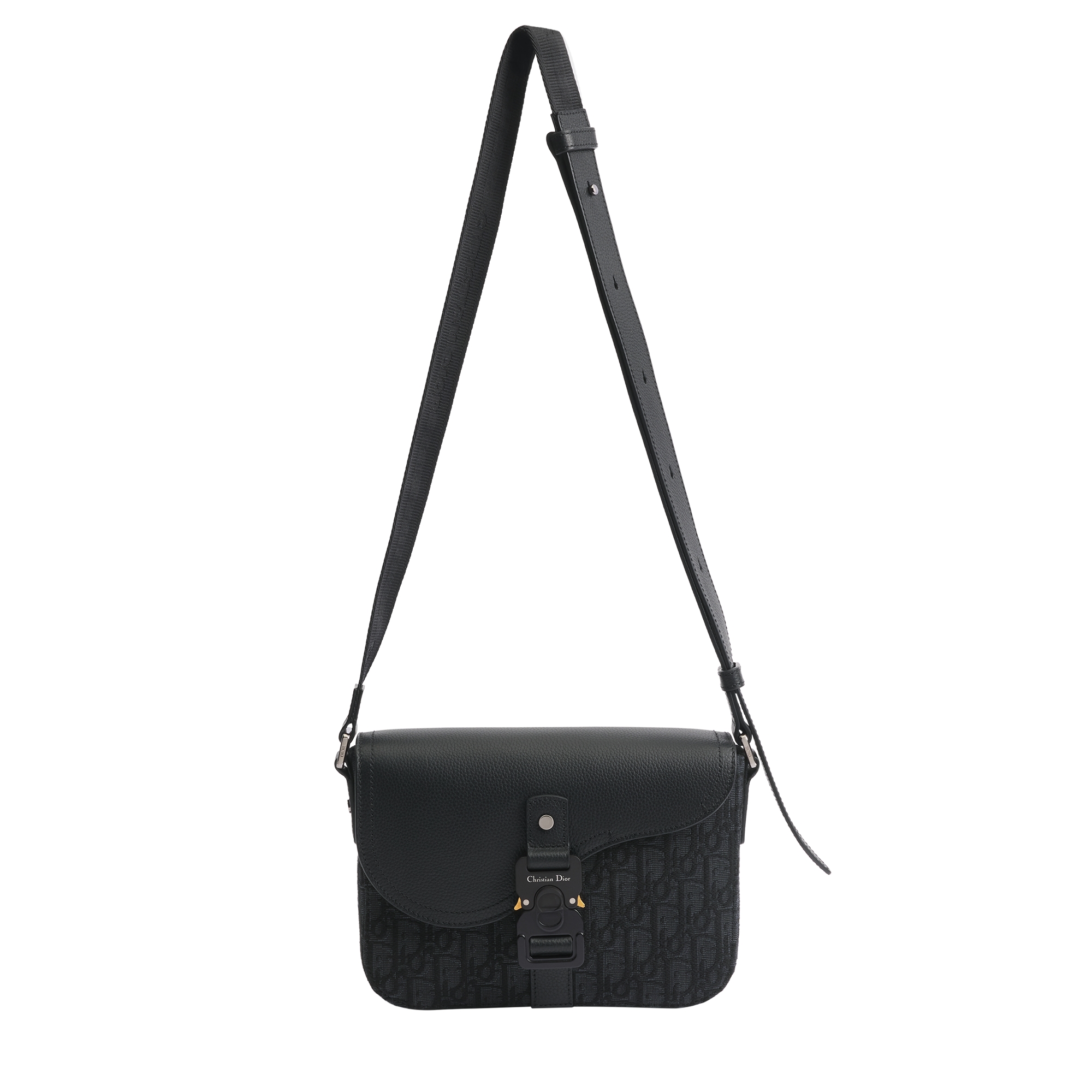Small Saddle Messenger Bag with Flap Black Dior Oblique Jacquard and Black Grained Calfskin E07