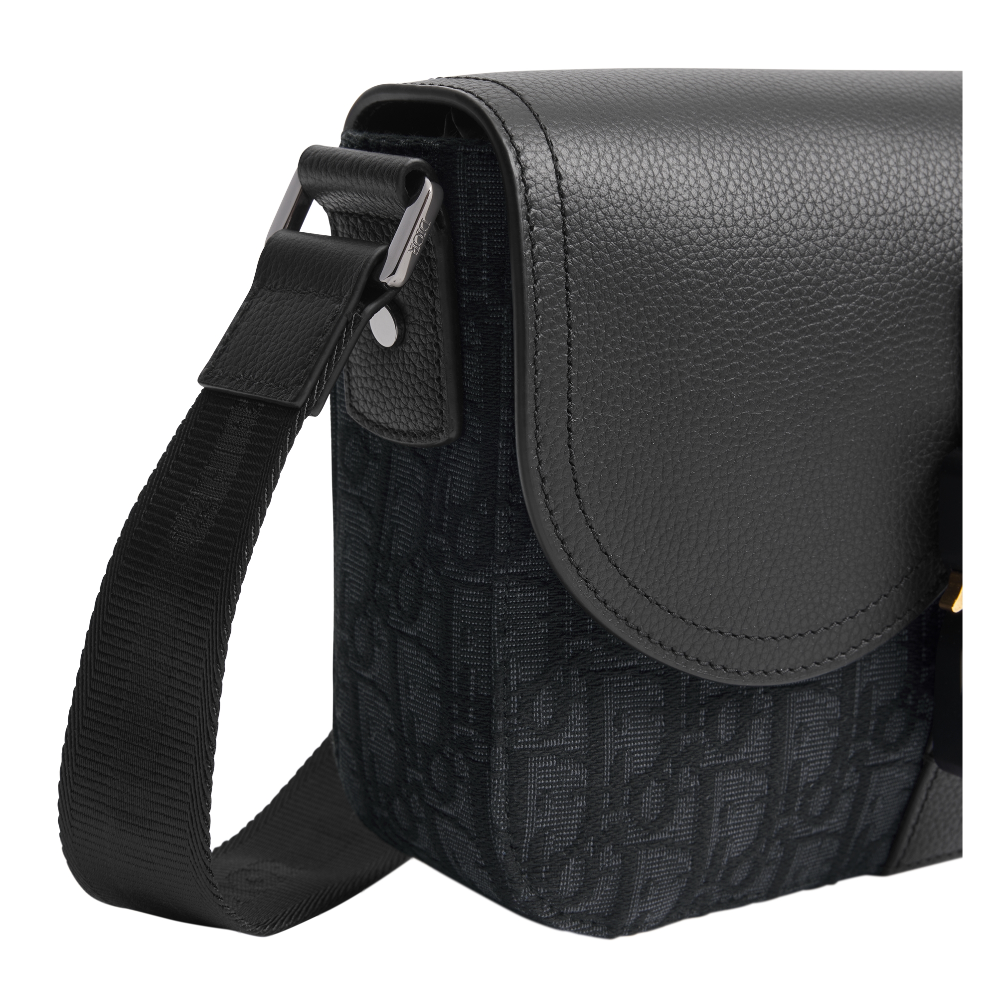 Small Saddle Messenger Bag with Flap Black Dior Oblique Jacquard and Black Grained Calfskin E09