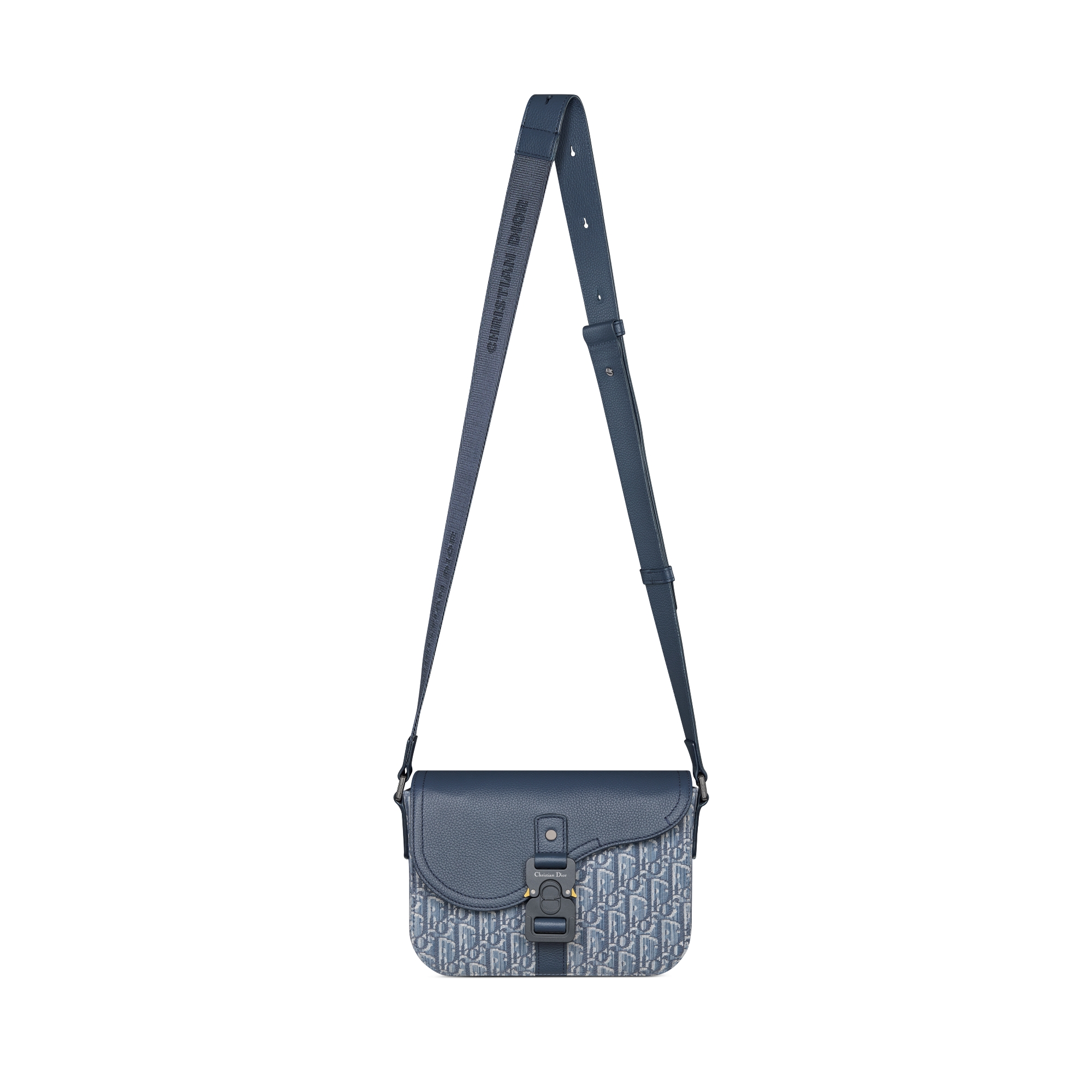 Sac Messenger à rabat Saddle Small Toile jacquard Dior Oblique bleu et cuir de veau grainé bleu E07