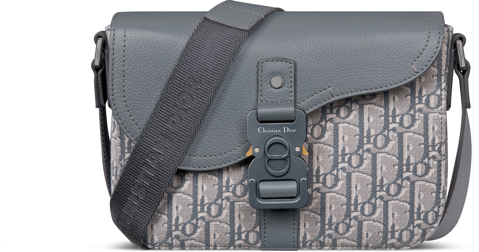 Kleine Saddle schoudertas met flap Beige en zwarte Dior Oblique jacquard met zwart generfd kalfsleer DIOR