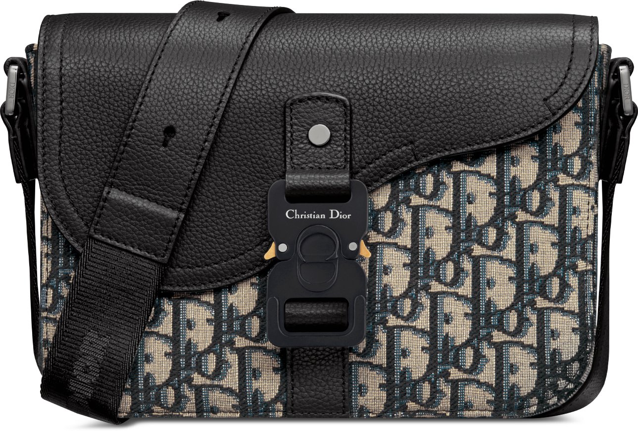 Small Saddle Messenger Bag with Flap Beige and Black Dior Oblique Jacquard with Black Grained Calfskin DIOR