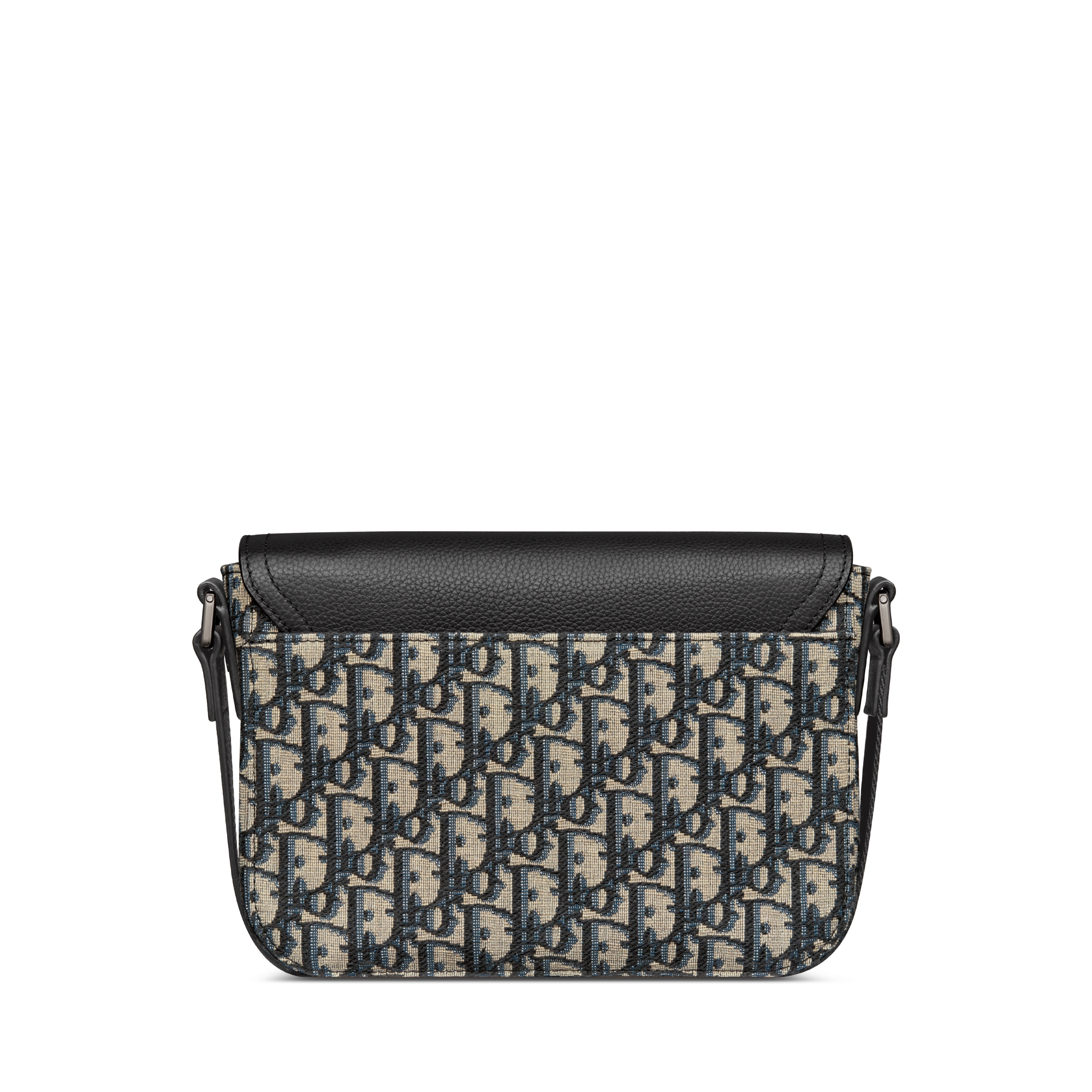 Bolsa messenger Saddle pequena com aba Jacquard Dior Oblique bege e preto com couro de vitelo granulado preto E08