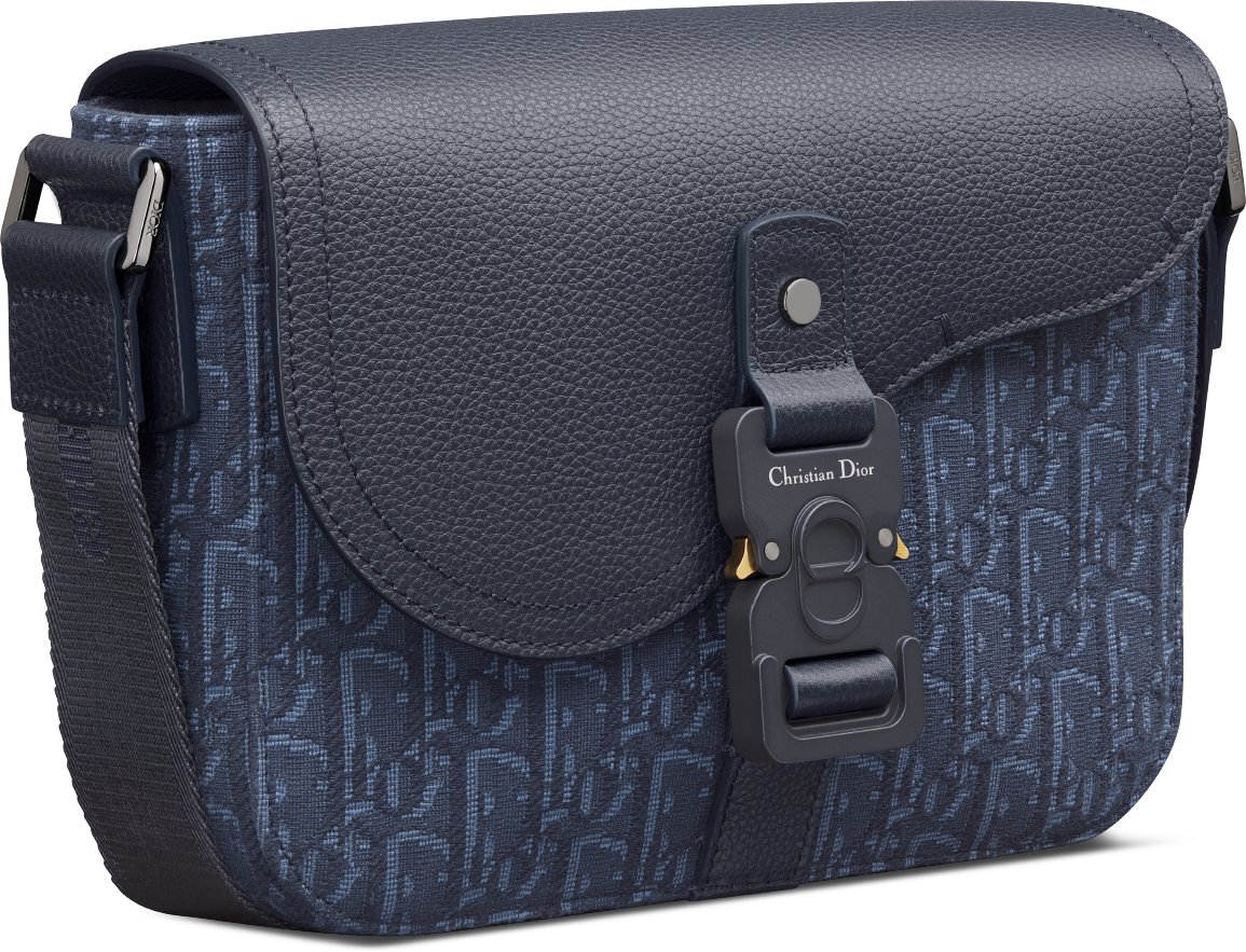 Small Saddle Messenger Bag with Flap Navy Blue Dior Oblique Jacquard and Navy Blue Grained Calfskin DIOR
