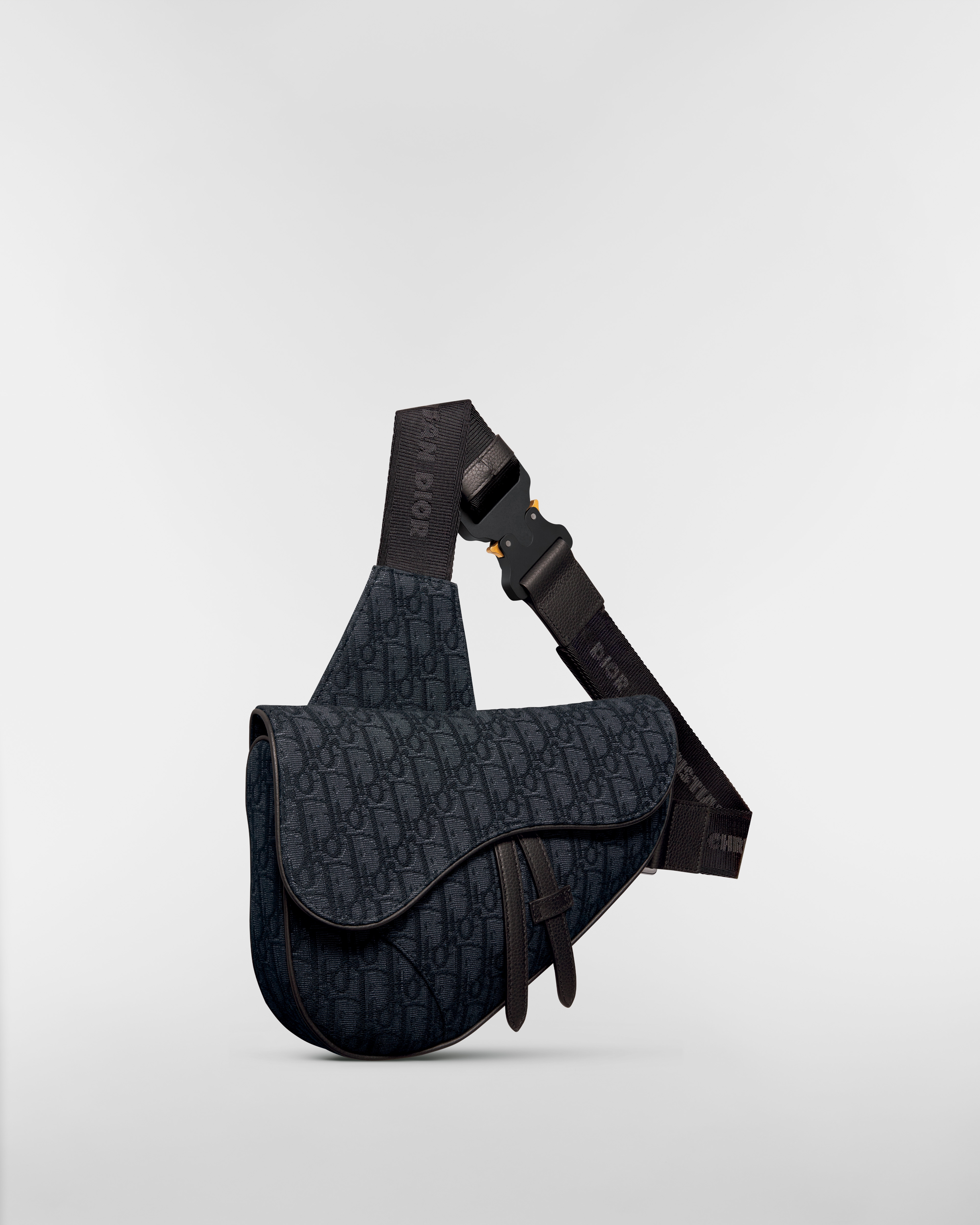 Saddle Bag Black Dior Oblique Jacquard E03