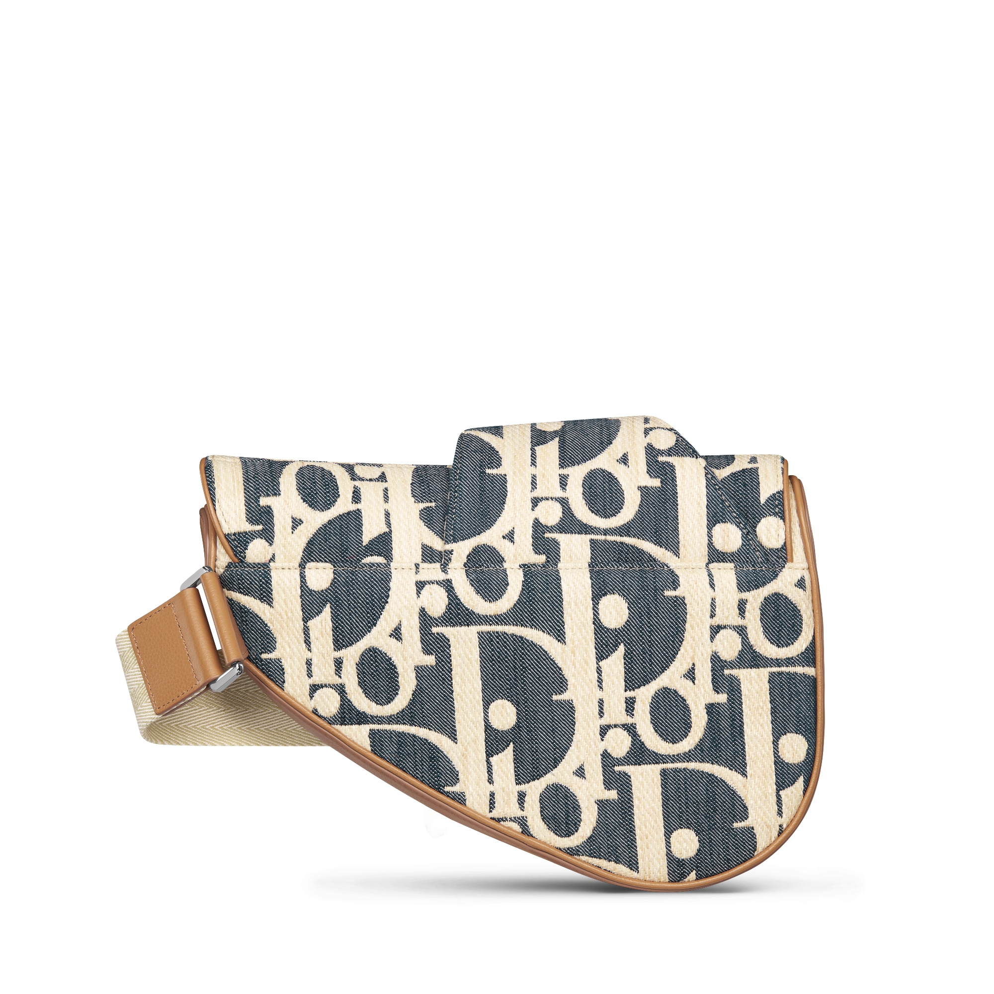 Borsa Saddle Denim Dior Oblique con effetto rafia blu e beige e pelle di vitello granulata marrone E08