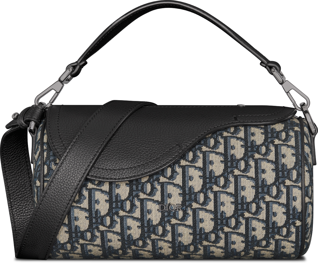 Roller Bag with Strap Beige and Black Dior Oblique Jacquard and Black Grained Calfskin DIOR