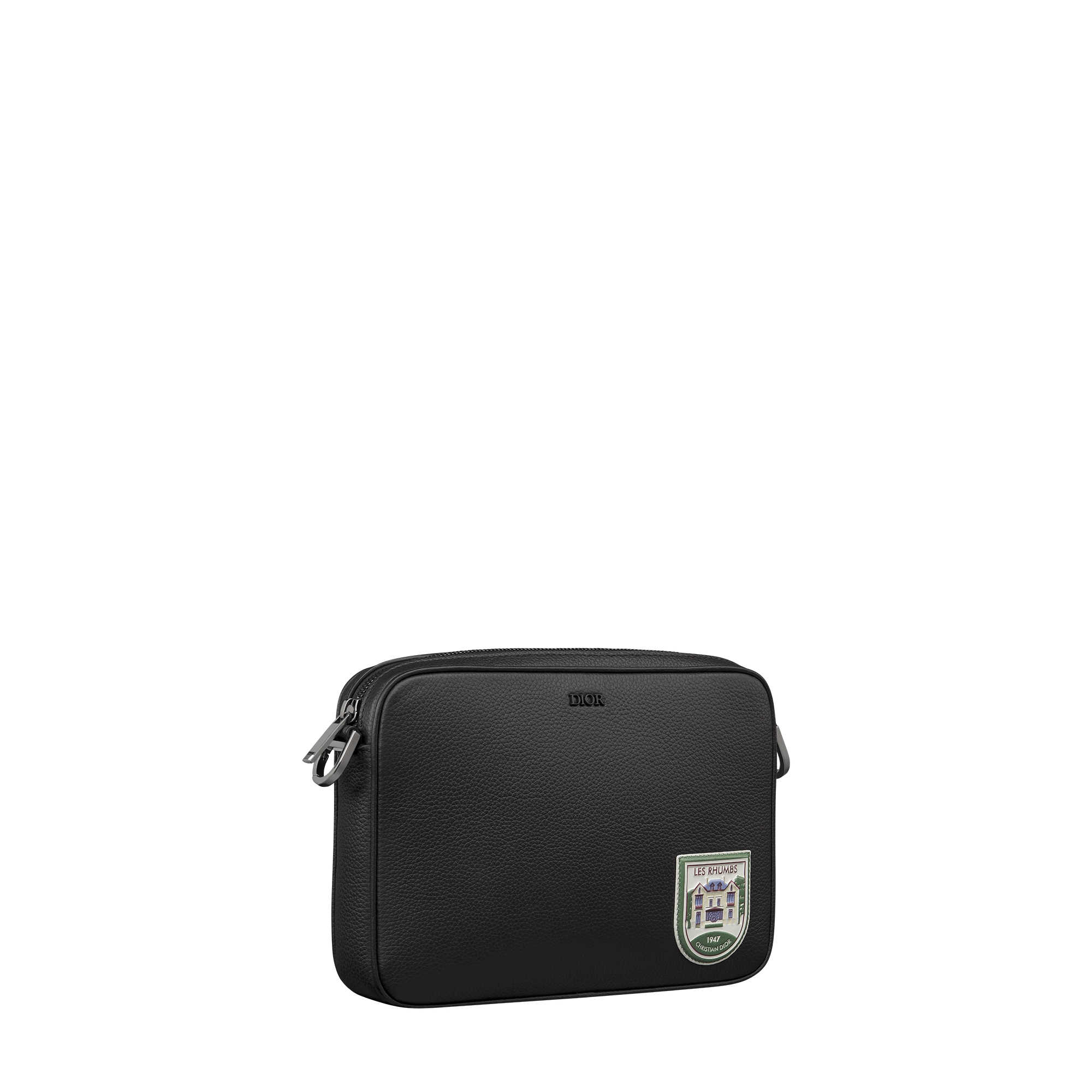 Saddle Triple Pouch Black Dior Oblique Jacquard, Black Grained Calfskin and Multicolor Dior Mountain Patches E03