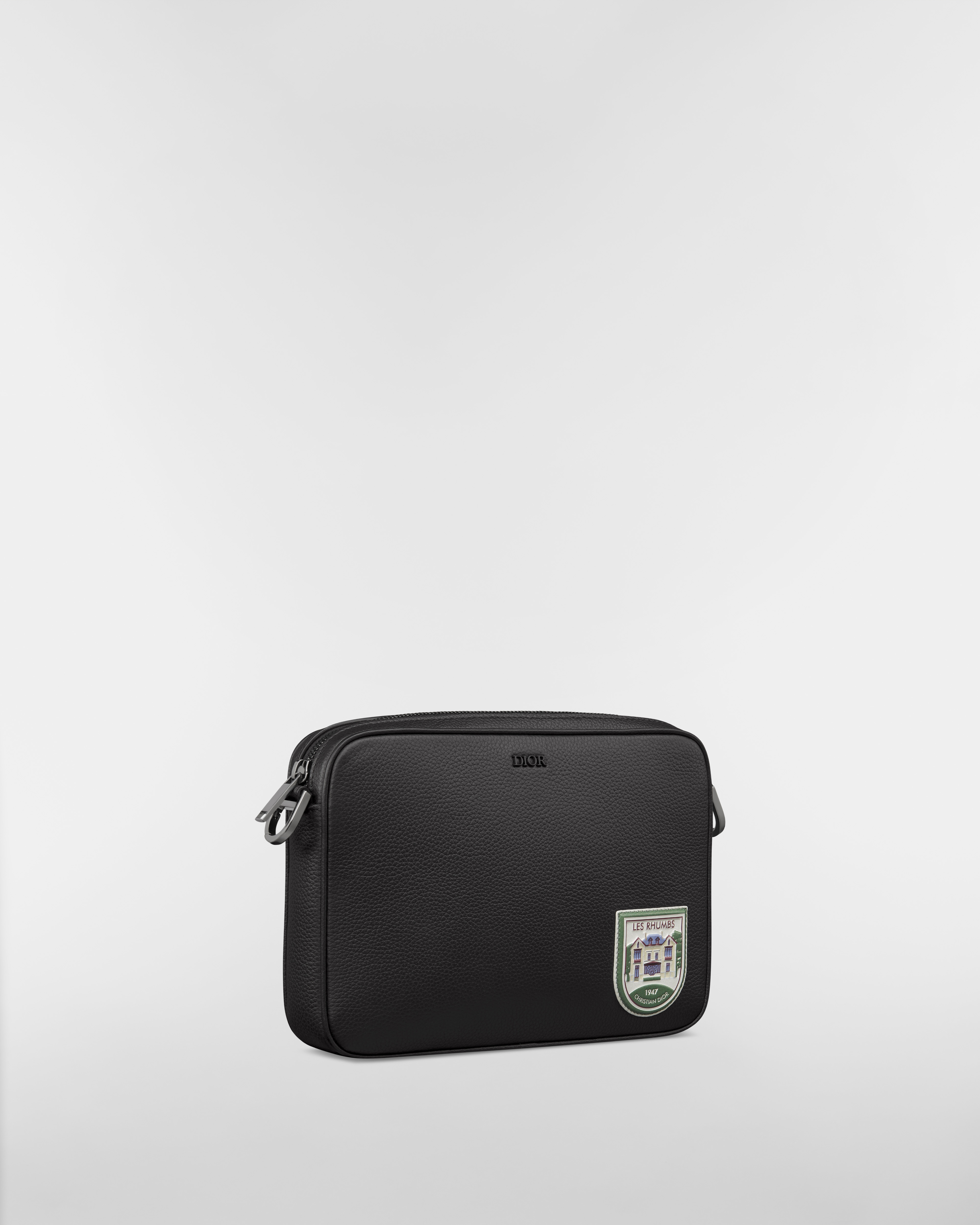 Saddle Triple-pouch Zwarte Dior Oblique-jacquard, zwart generfd kalfsleer en veelkleurige Dior Mountain-patches E03