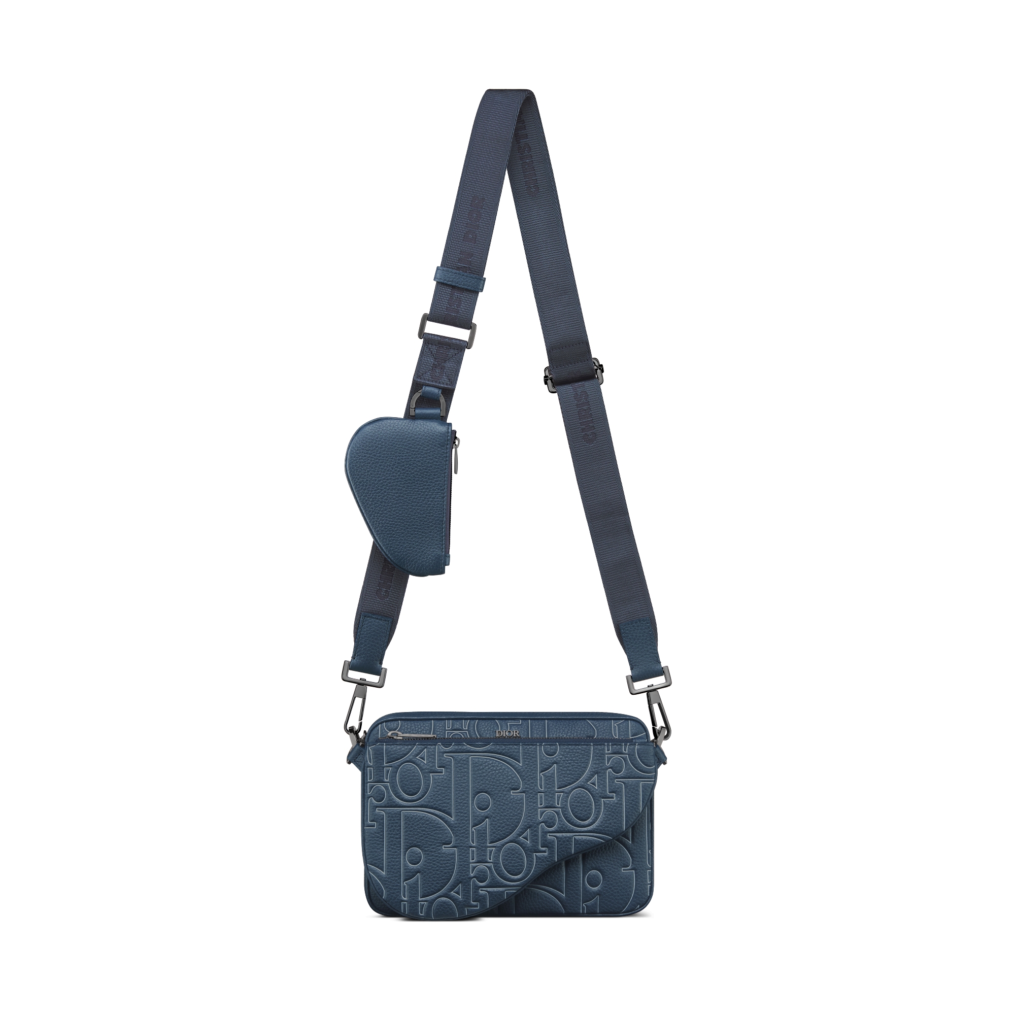 Saddle Triple Pouch Navy Blue Dior Gravity Outline Leather and Navy Blue Grained Calfskin E07