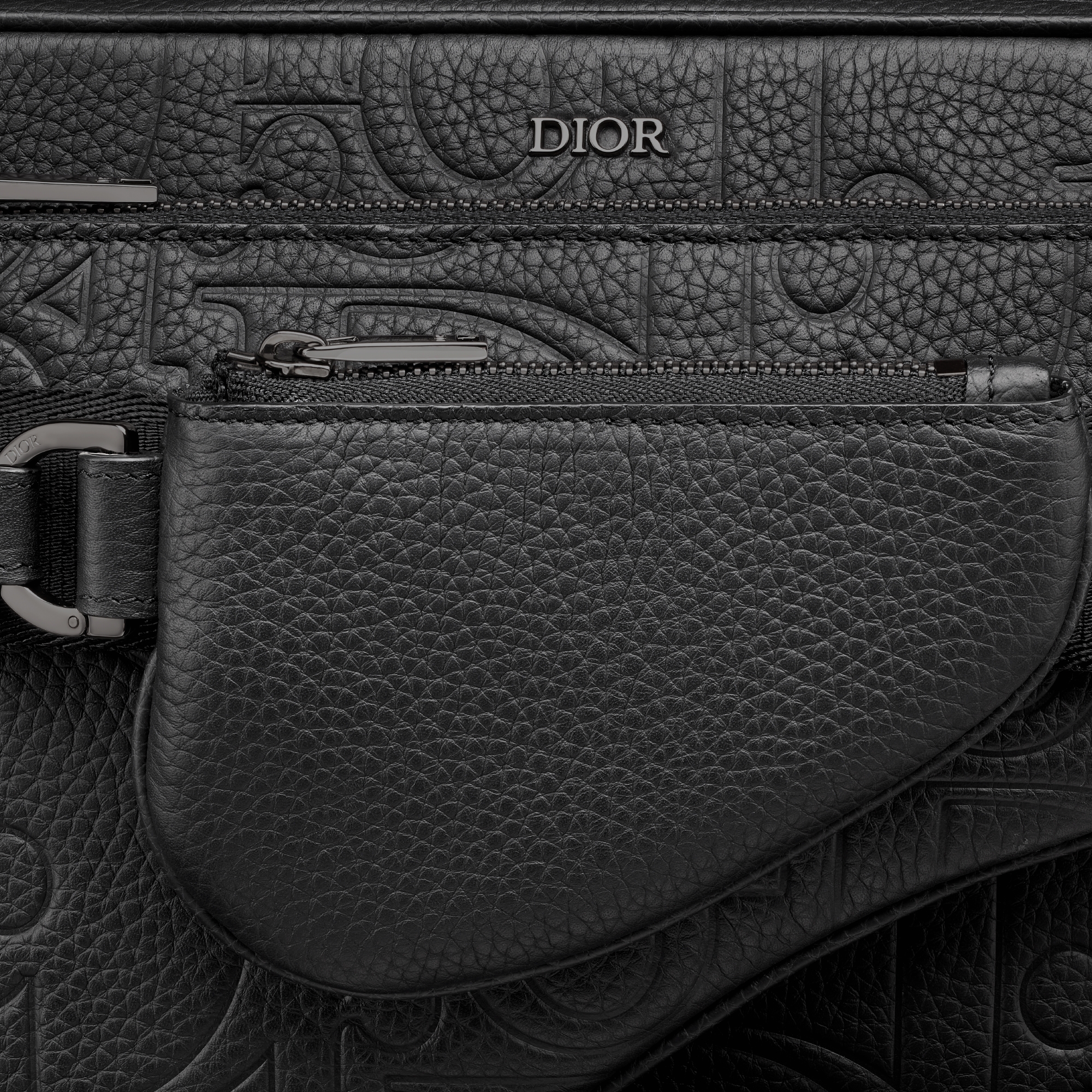 Saddle Triple Pouch Dior Gravity Leder in Schwarz und genarbtes Kalbsleder in Schwarz E09