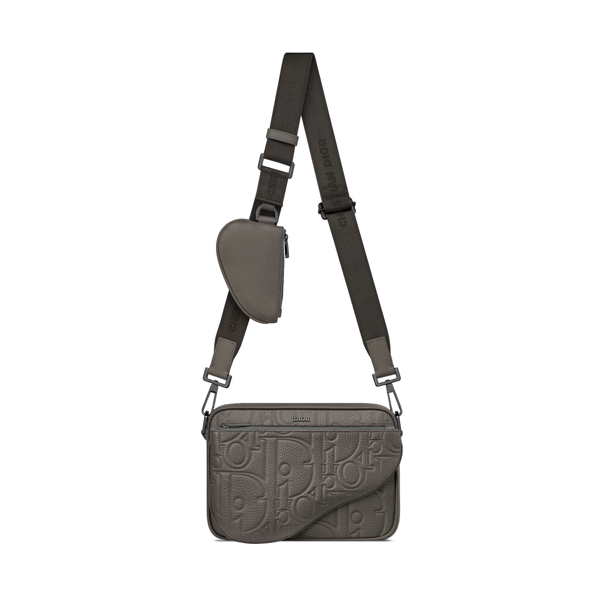 Saddle Triple Pouch Gray Dior Gravity Leather and Gray Grained Calfskin E07
