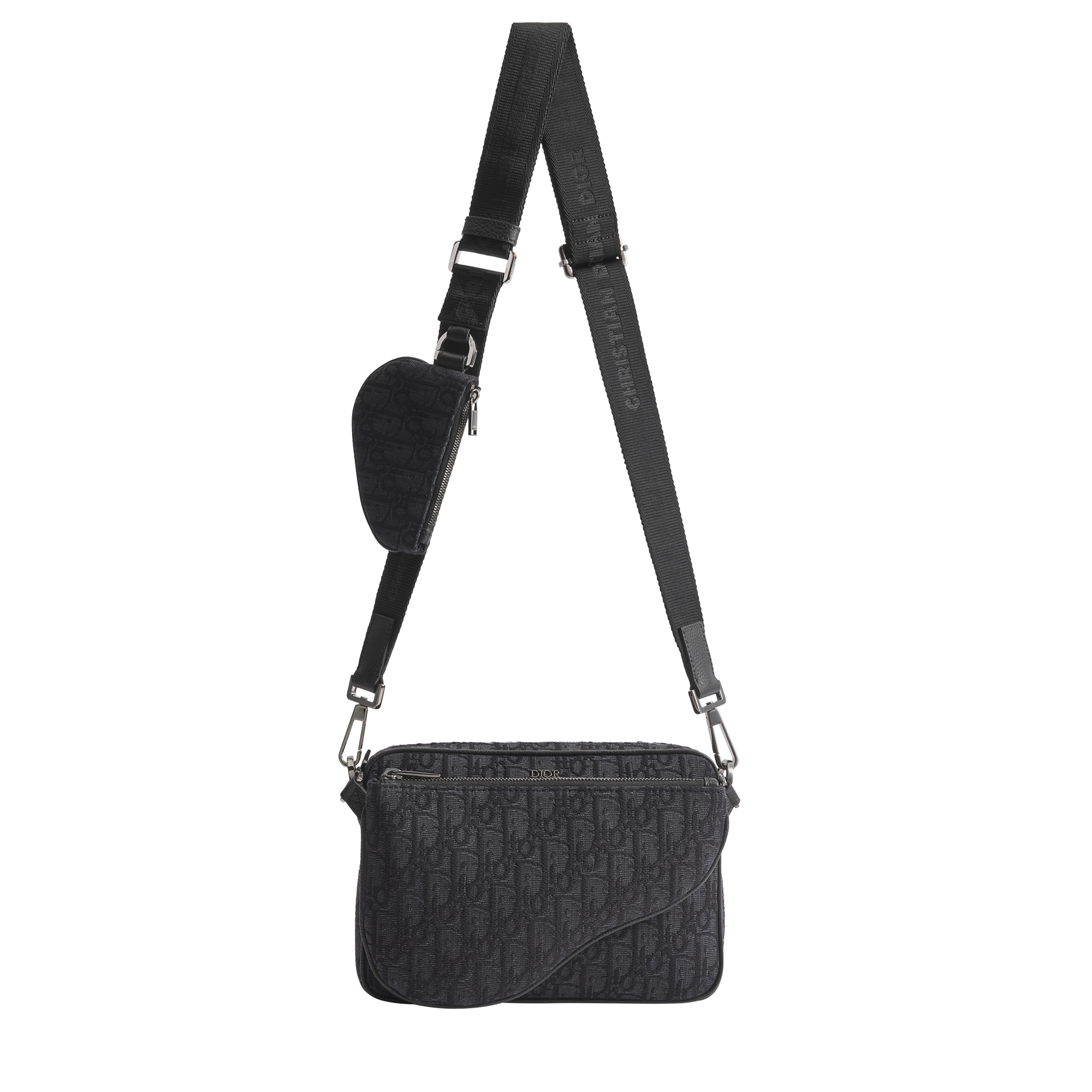 Saddle Triple Pouch Black Dior Oblique Jacquard E07